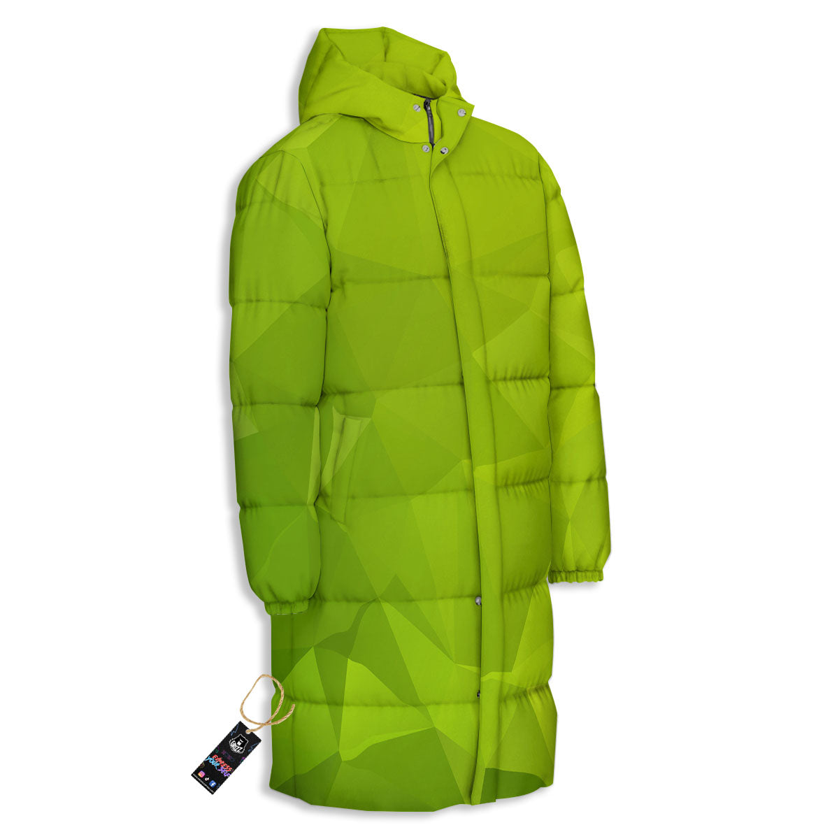 Geometric Polygonal Green Print Long Down Jacket-grizzshop