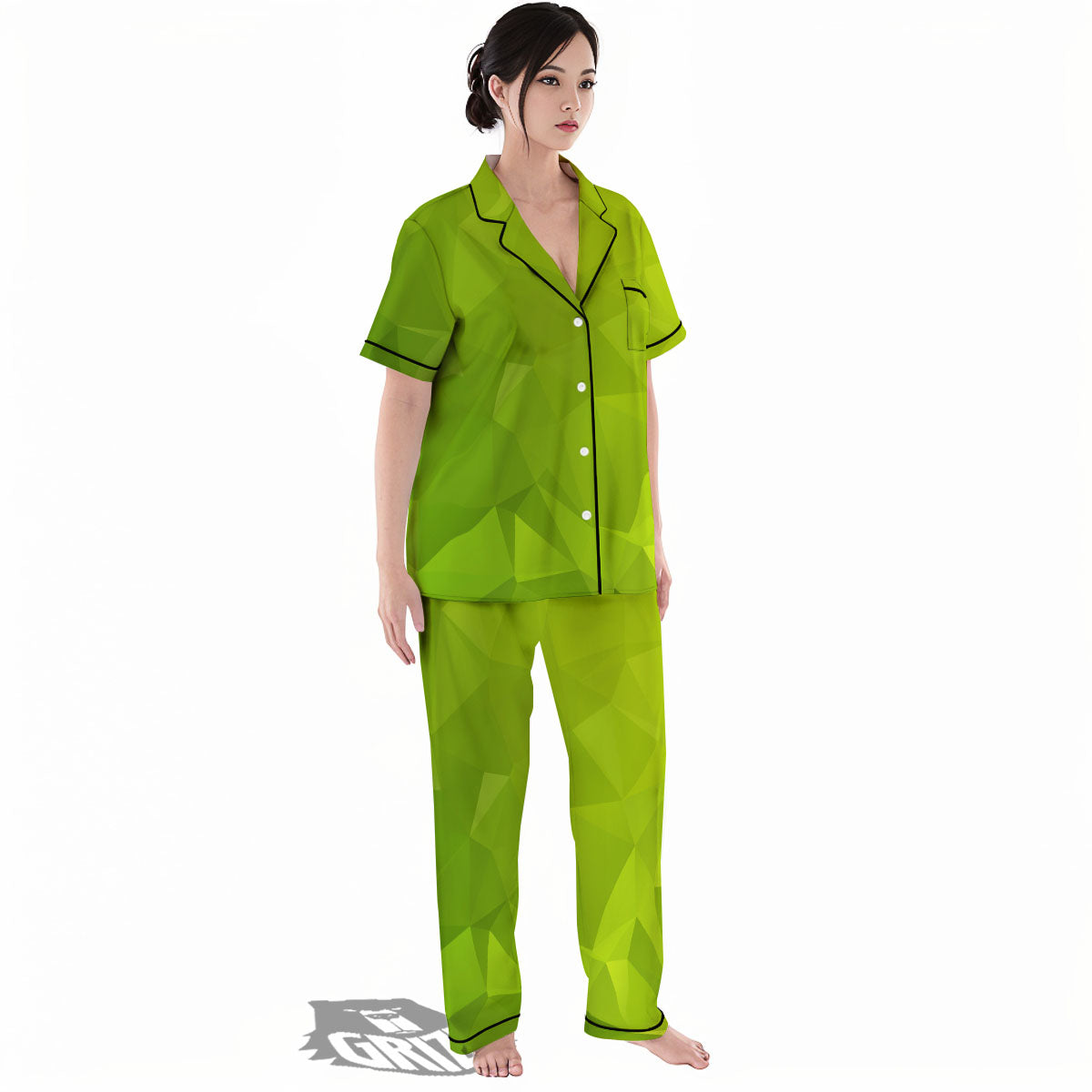 Geometric Polygonal Green Print Women's Pajamas Set-grizzshop