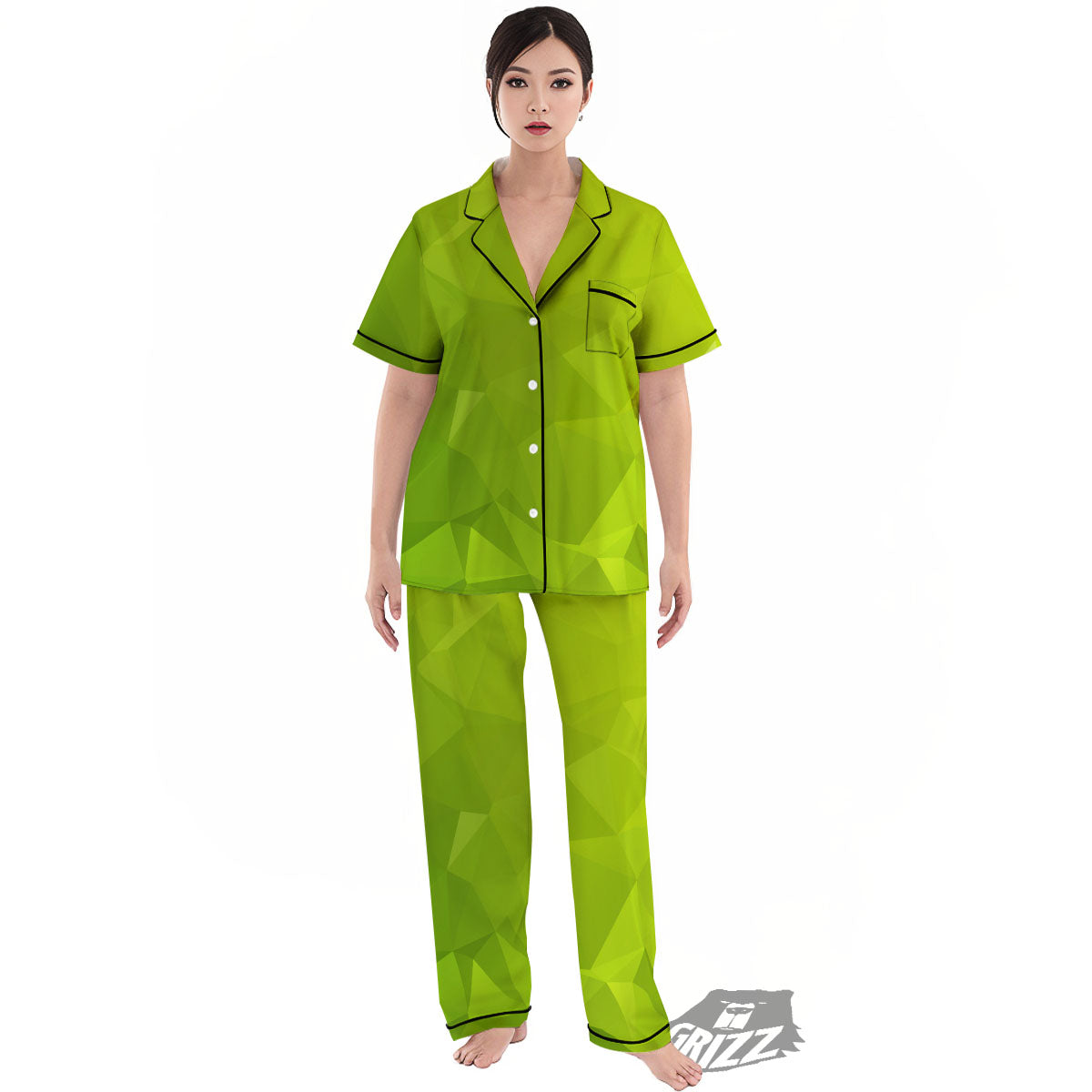 Geometric Polygonal Green Print Women's Pajamas Set-grizzshop