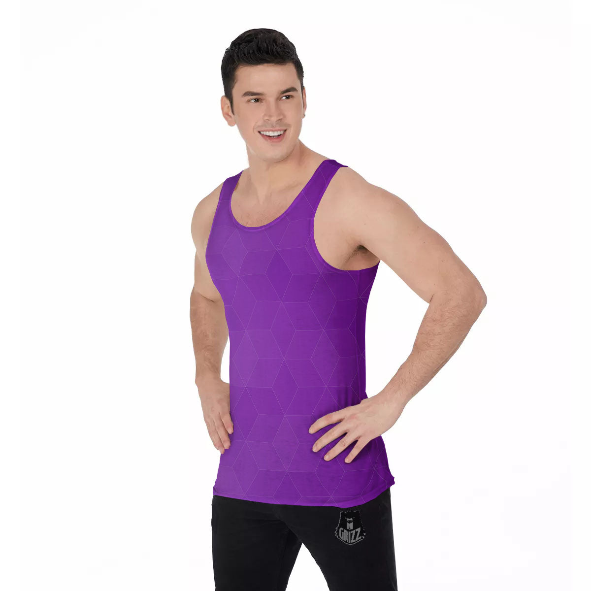 Geometric Polygonal Purple Print Men's Tank Top-grizzshop