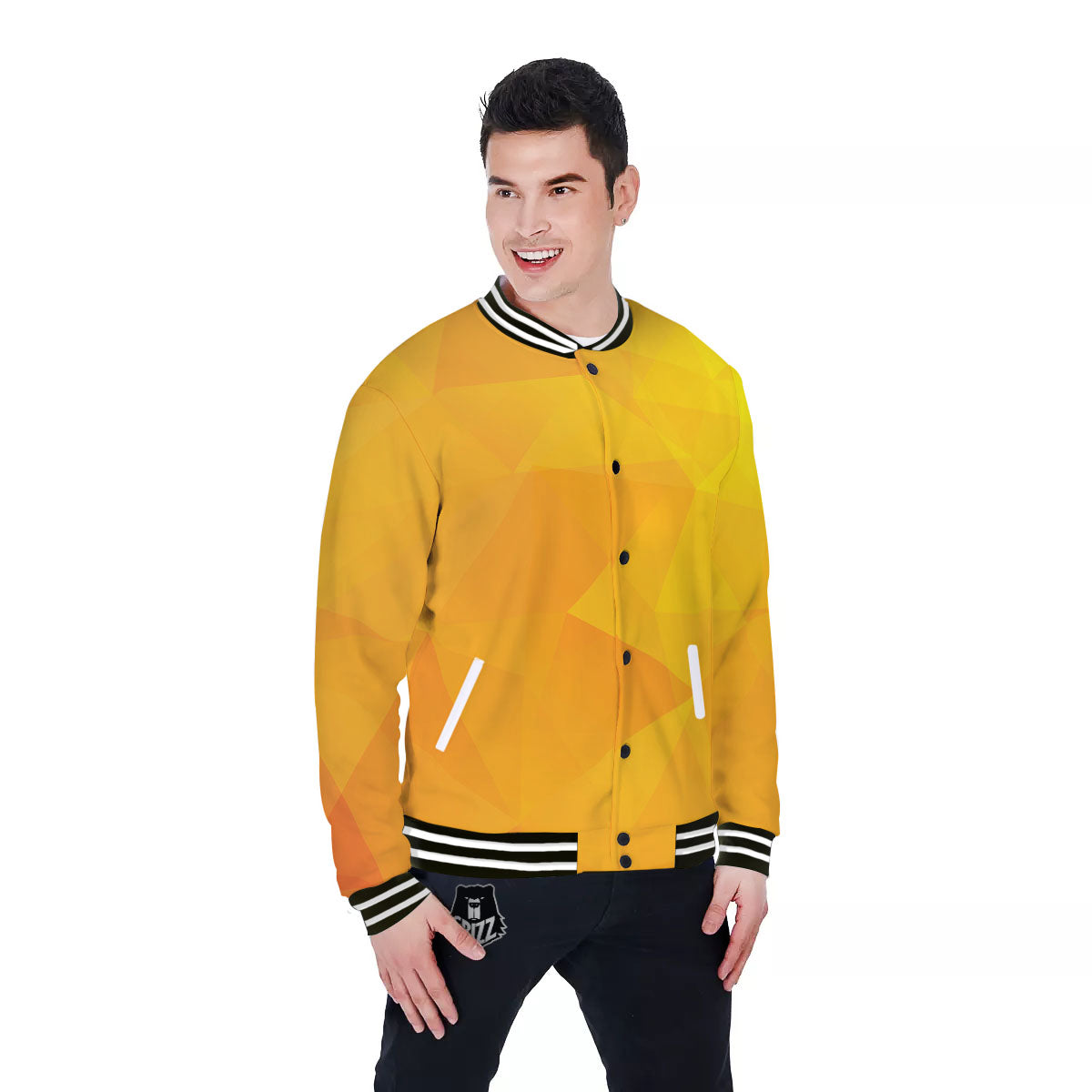 Geometric Polygonal Yellow Print Baseball Jacket-grizzshop