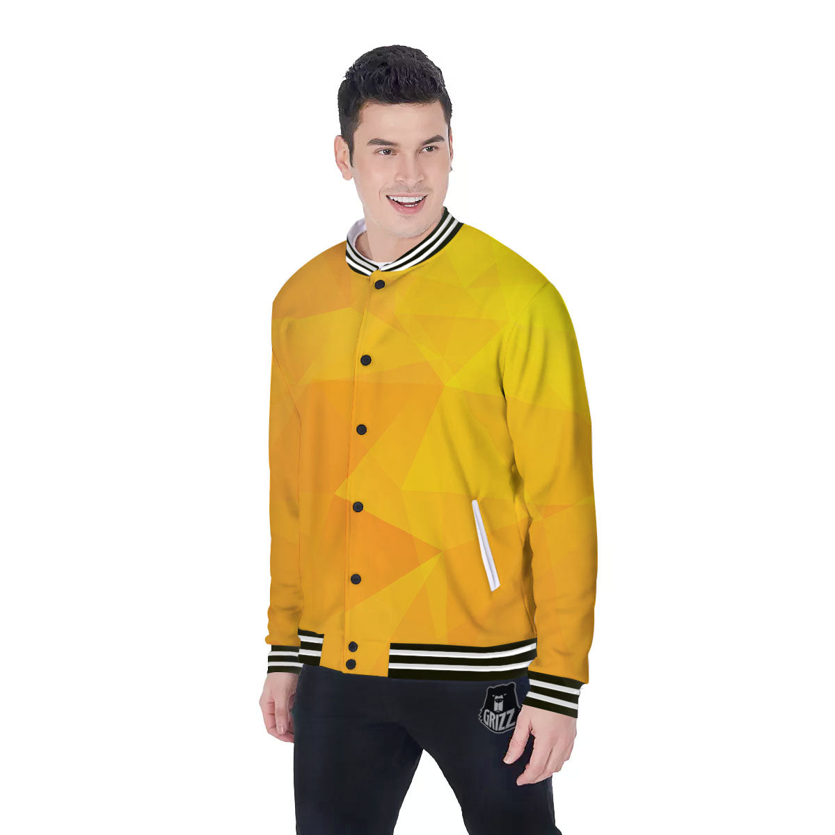 Geometric Polygonal Yellow Print Baseball Jacket-grizzshop