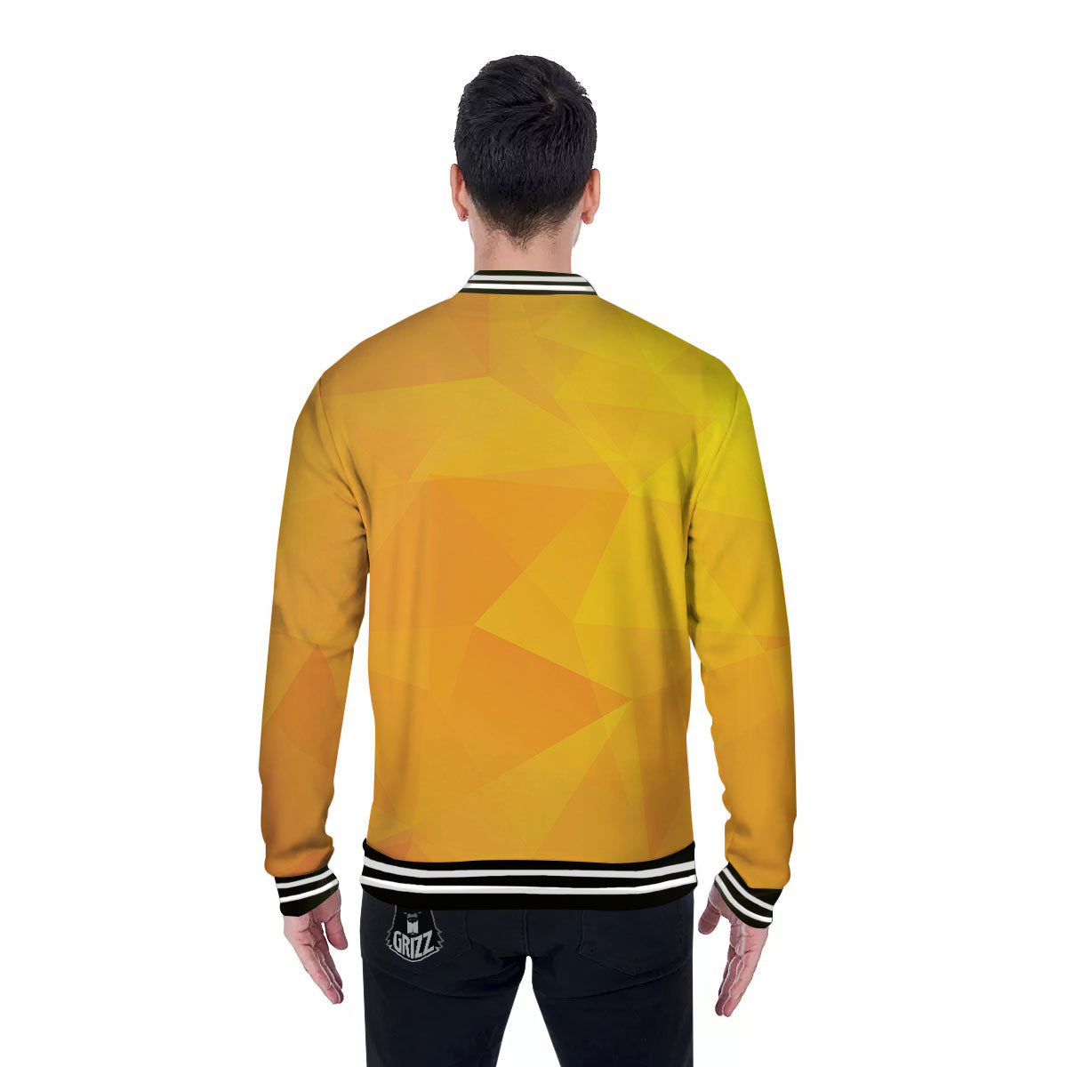 Geometric Polygonal Yellow Print Baseball Jacket-grizzshop
