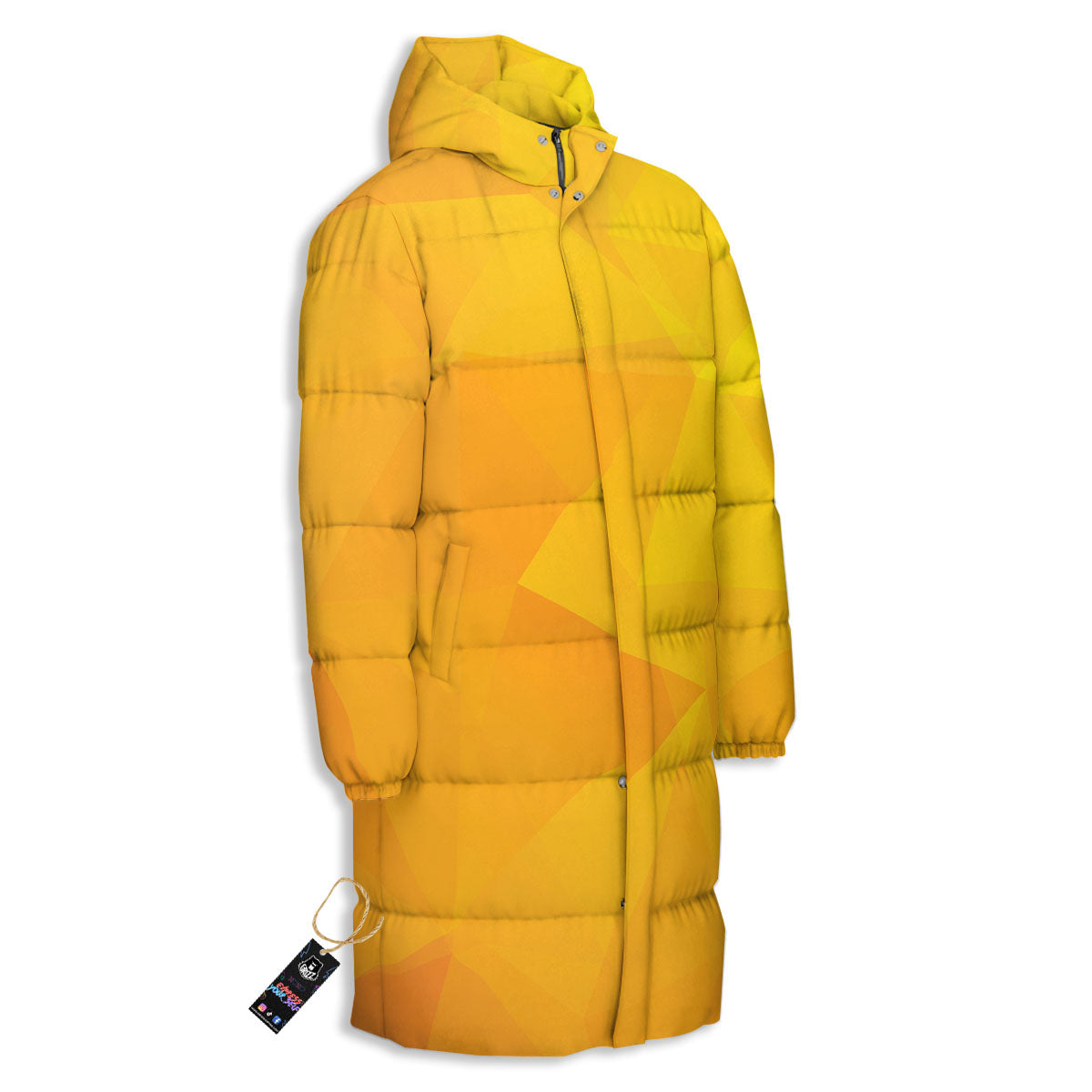 Geometric Polygonal Yellow Print Long Down Jacket-grizzshop