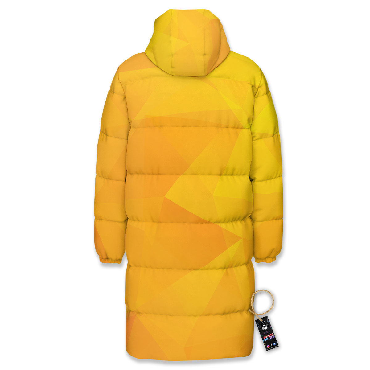 Geometric Polygonal Yellow Print Long Down Jacket-grizzshop