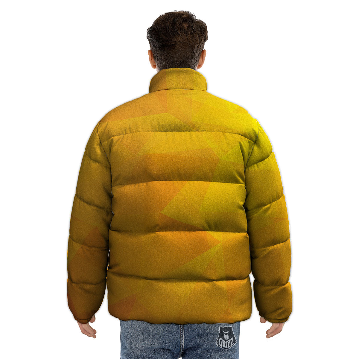 Geometric Polygonal Yellow Print Puffer Jacket-grizzshop