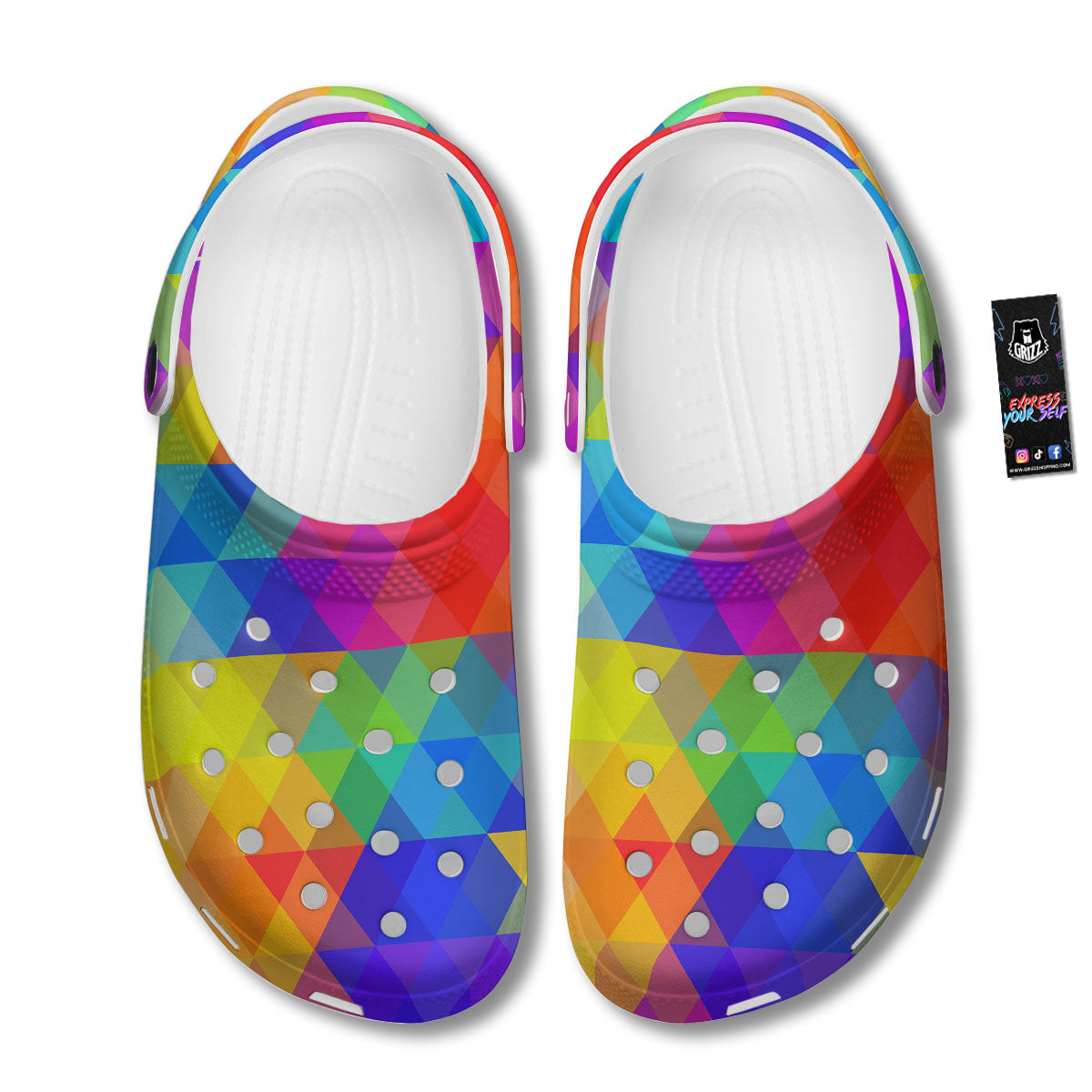 Geometric Rainbow Polygonal Print Clog-grizzshop