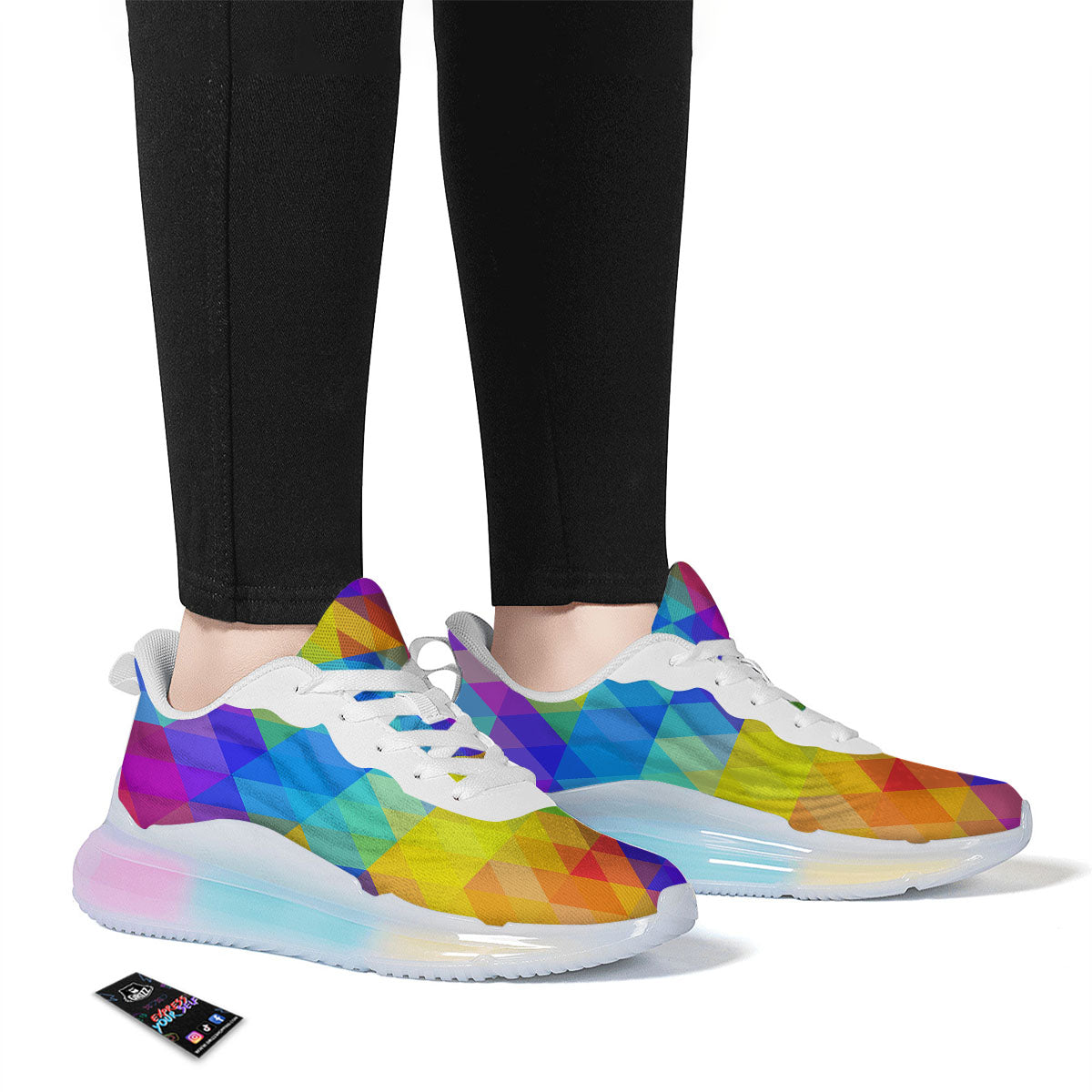 Geometric Rainbow Polygonal Print Running Sneakers-grizzshop