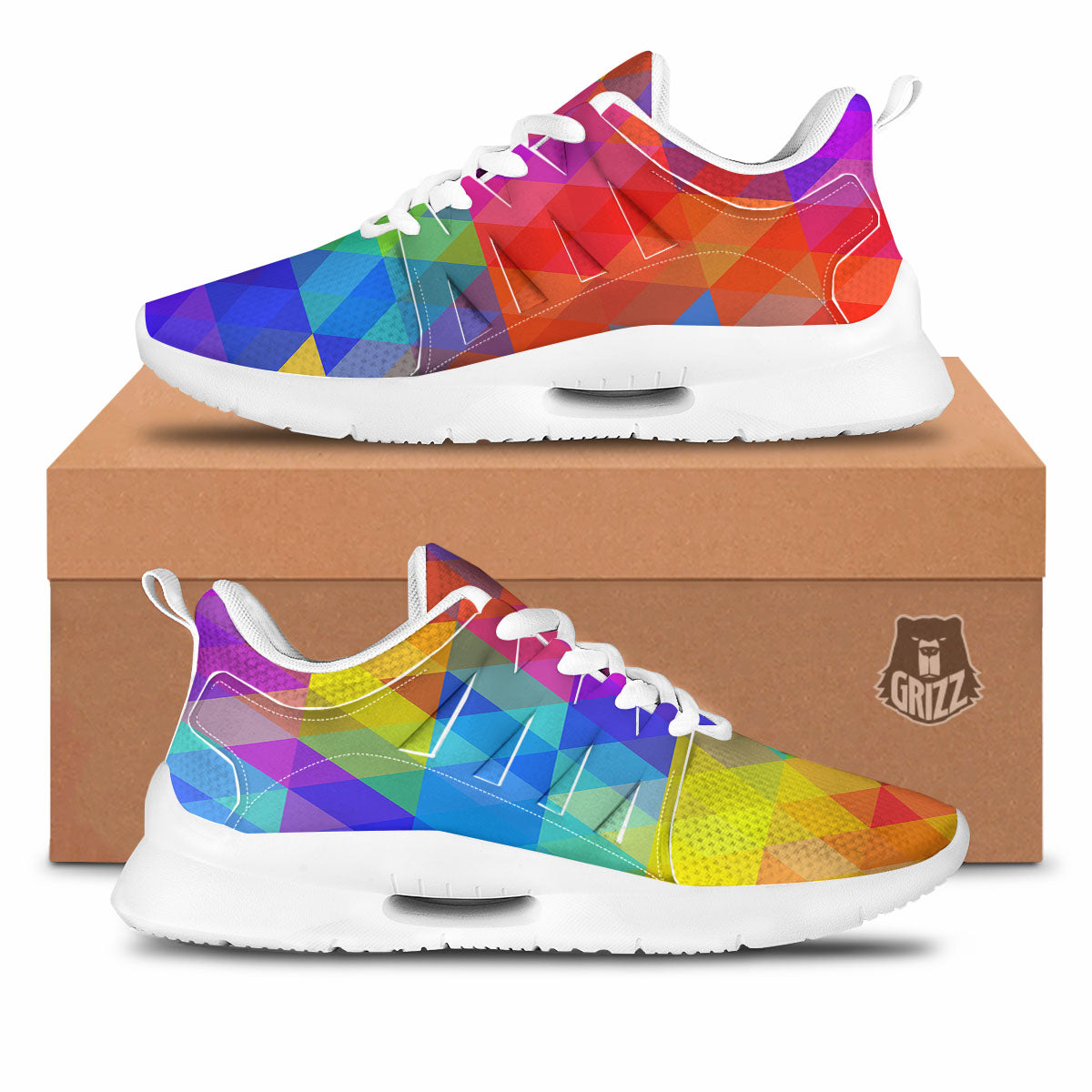 Geometric Rainbow Polygonal Print Tennis Shoes-grizzshop