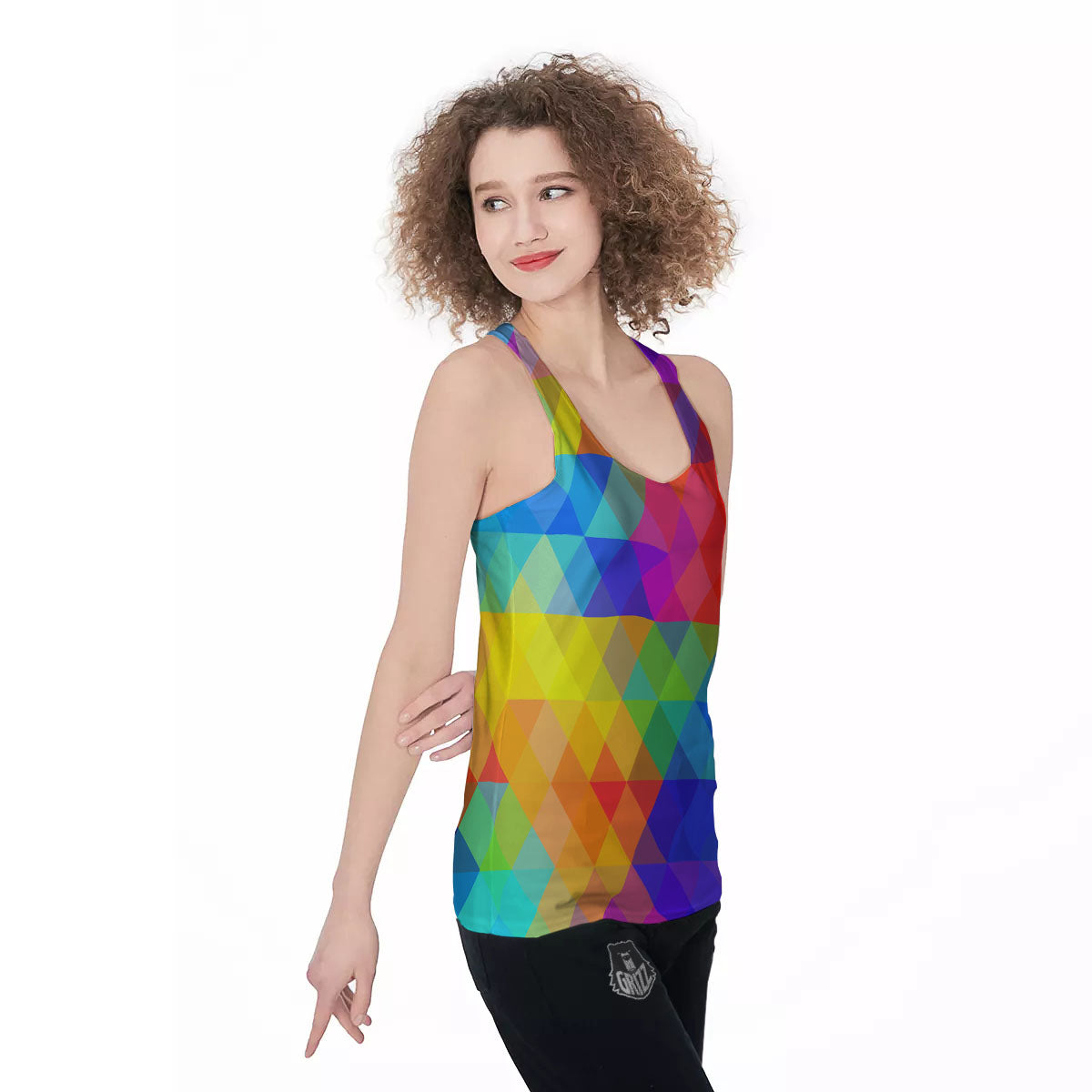 Geometric Rainbow Polygonal Print Women's Racerback Tank Top-grizzshop