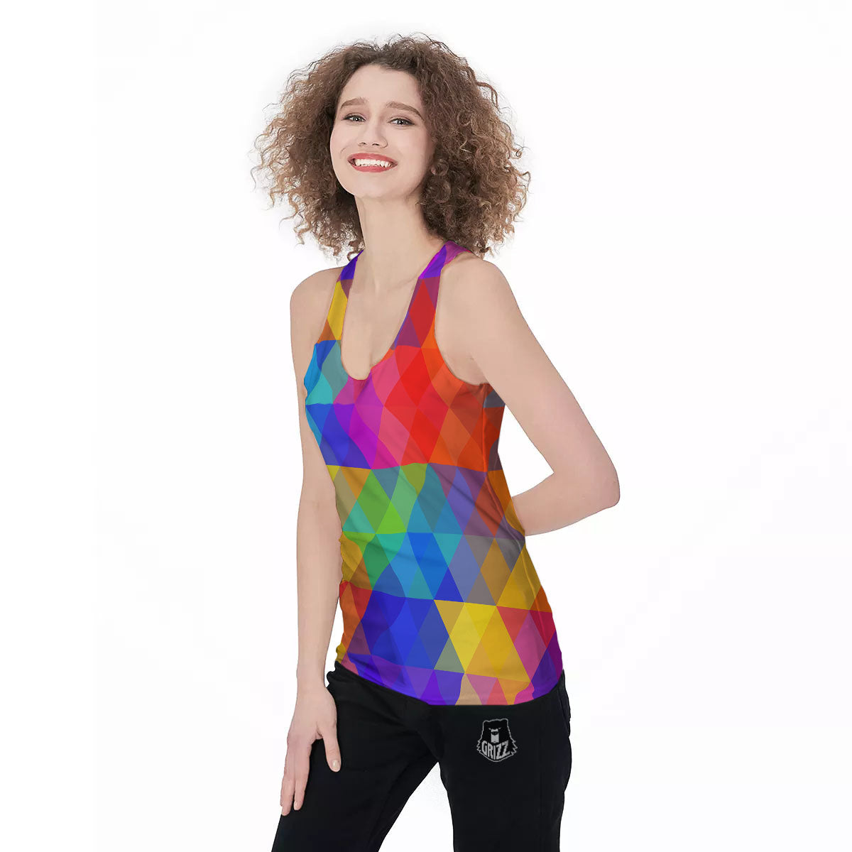 Geometric Rainbow Polygonal Print Women's Racerback Tank Top-grizzshop