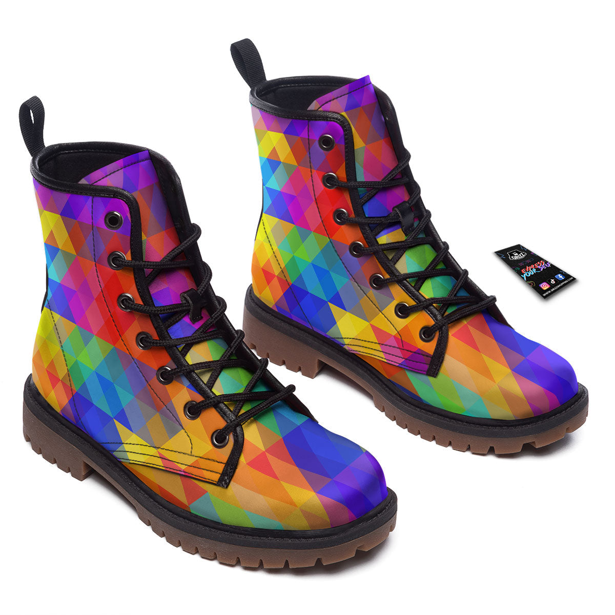 Geometric Rainbow Polygonal Print Work Boots-grizzshop
