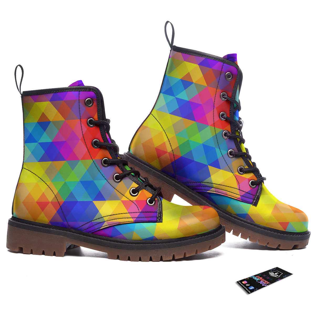 Geometric Rainbow Polygonal Print Work Boots-grizzshop