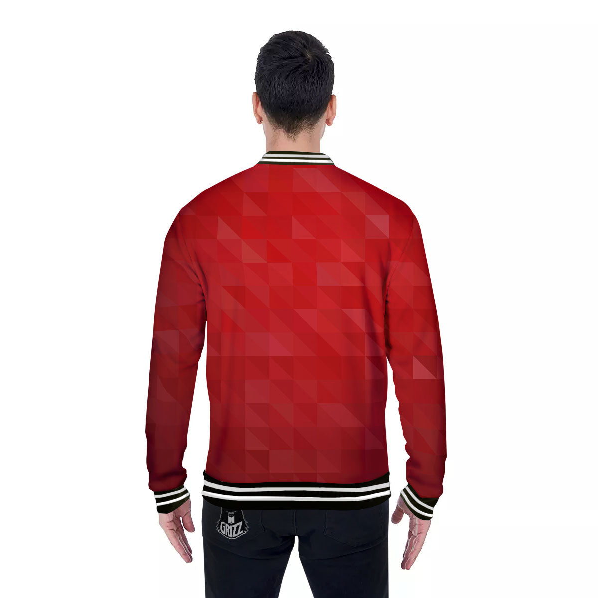 Geometric Red Polygonal Print Baseball Jacket-grizzshop
