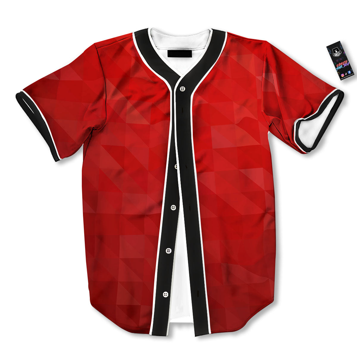 Geometric Red Polygonal Print Baseball Jersey-grizzshop