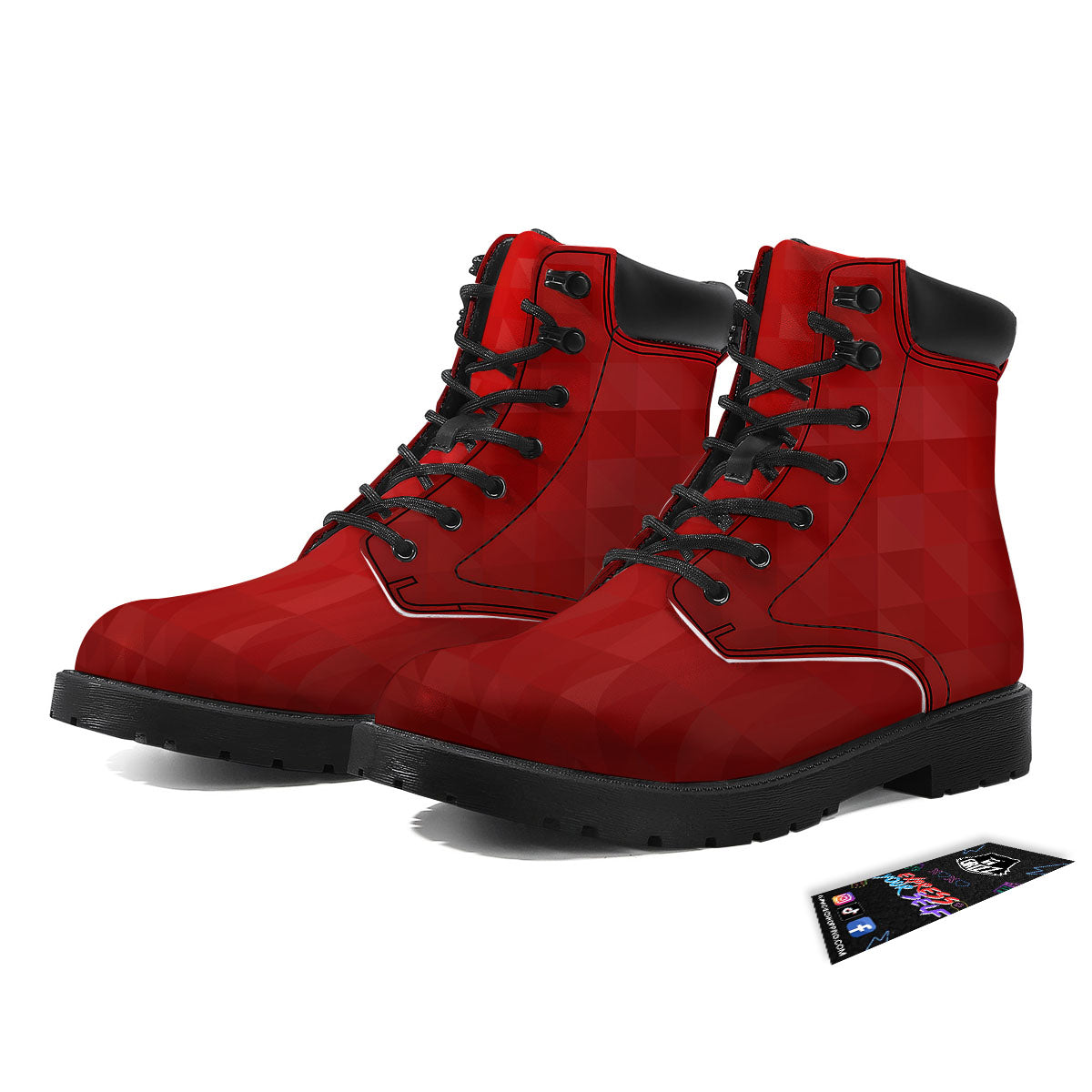 Geometric Red Polygonal Print Boots-grizzshop