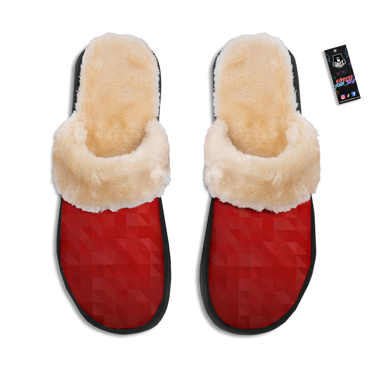 Geometric Red Polygonal Print Slippers-grizzshop