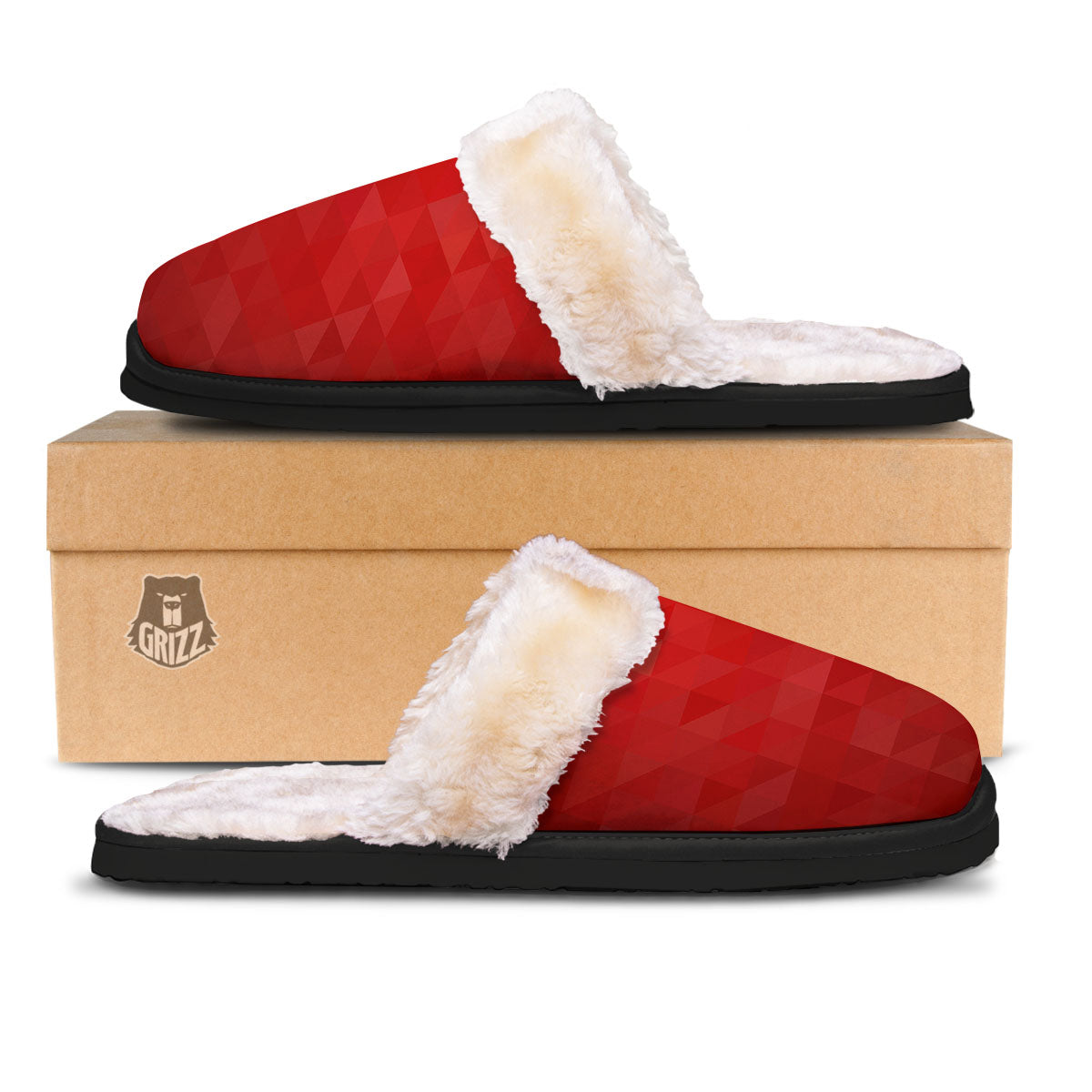 Geometric Red Polygonal Print Slippers-grizzshop
