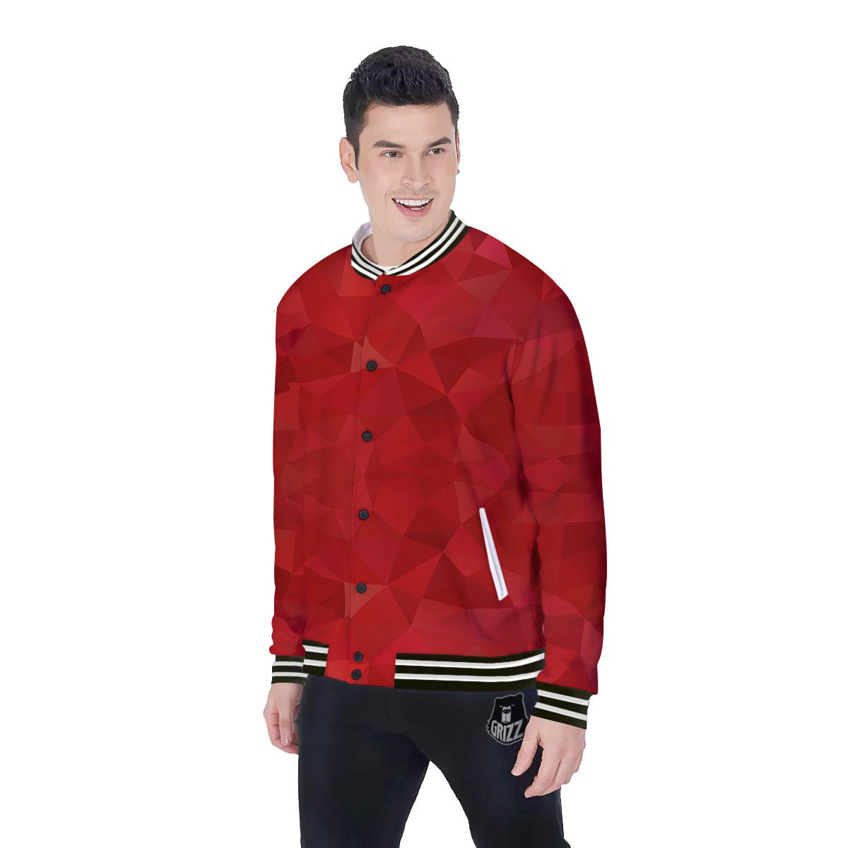 Geometric Red Print Pattern Baseball Jacket-grizzshop