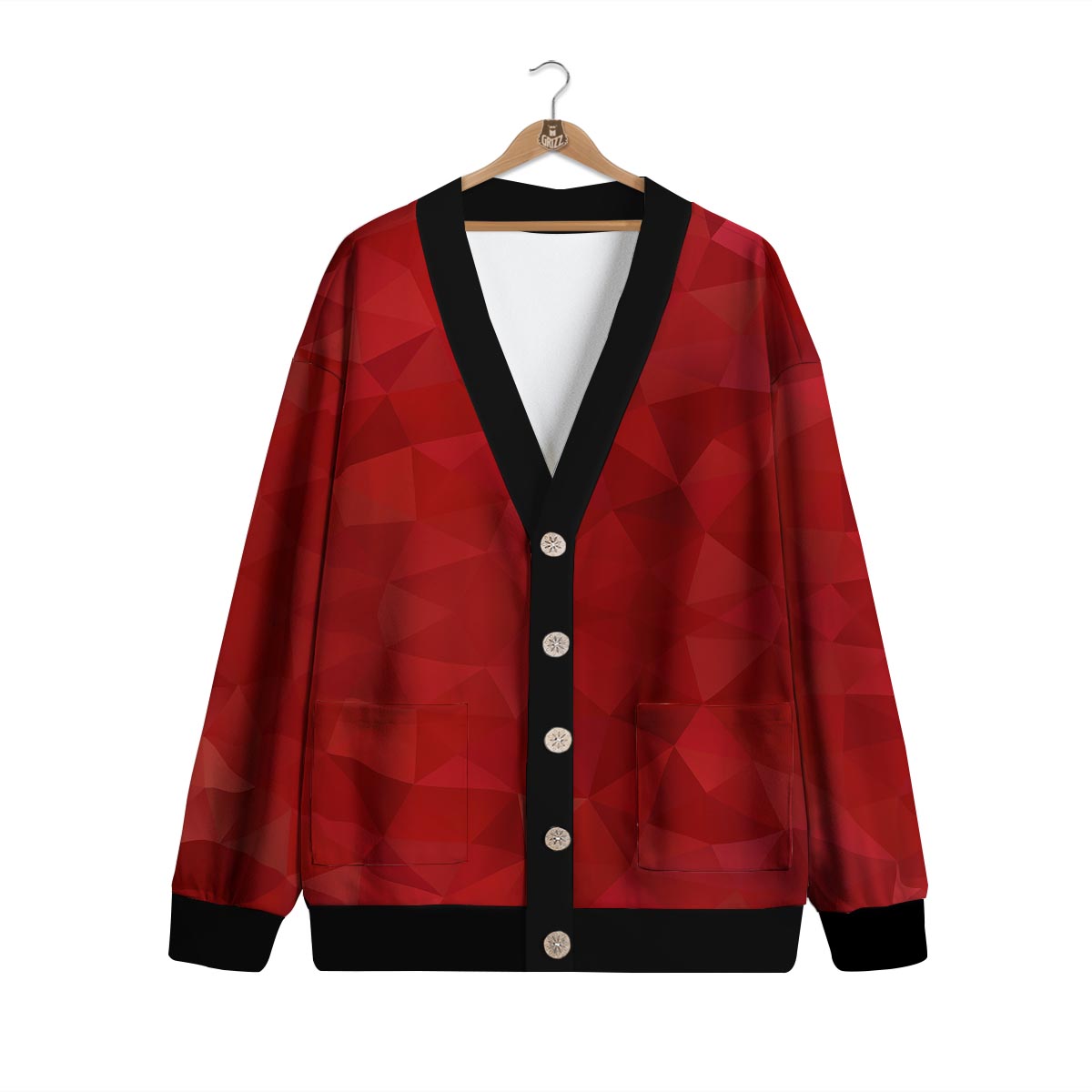 Geometric Red Print Pattern Cardigan-grizzshop