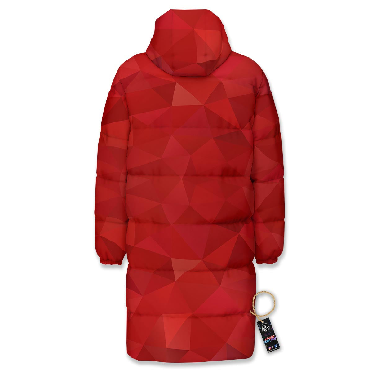 Geometric Red Print Pattern Long Down Jacket-grizzshop