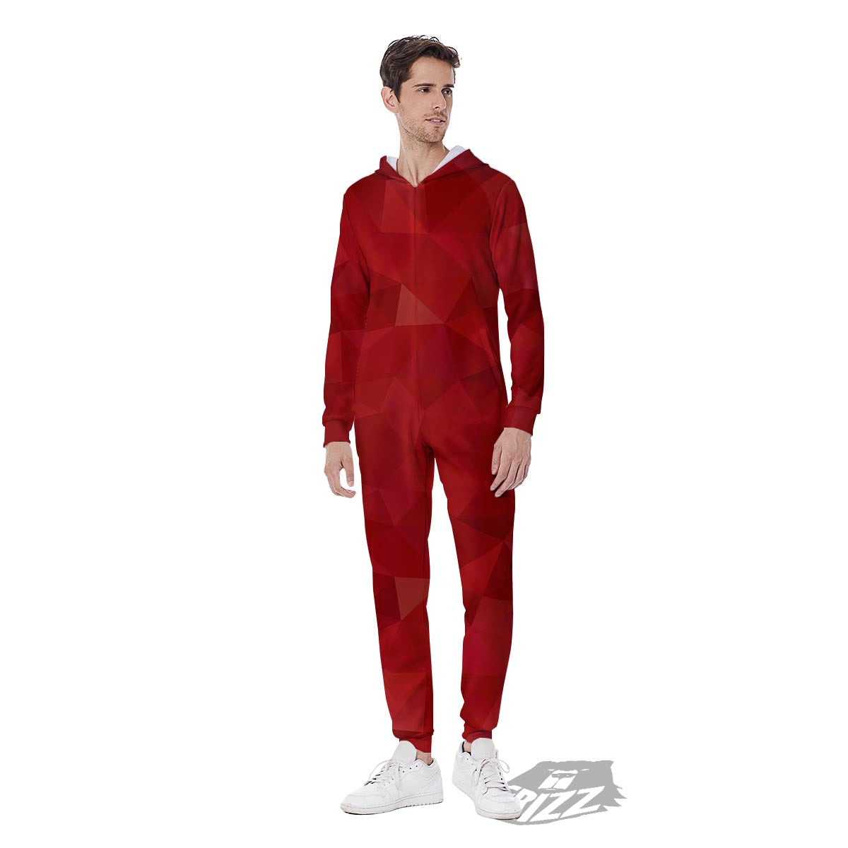 Geometric Red Print Pattern Men's Jumpsuit-grizzshop