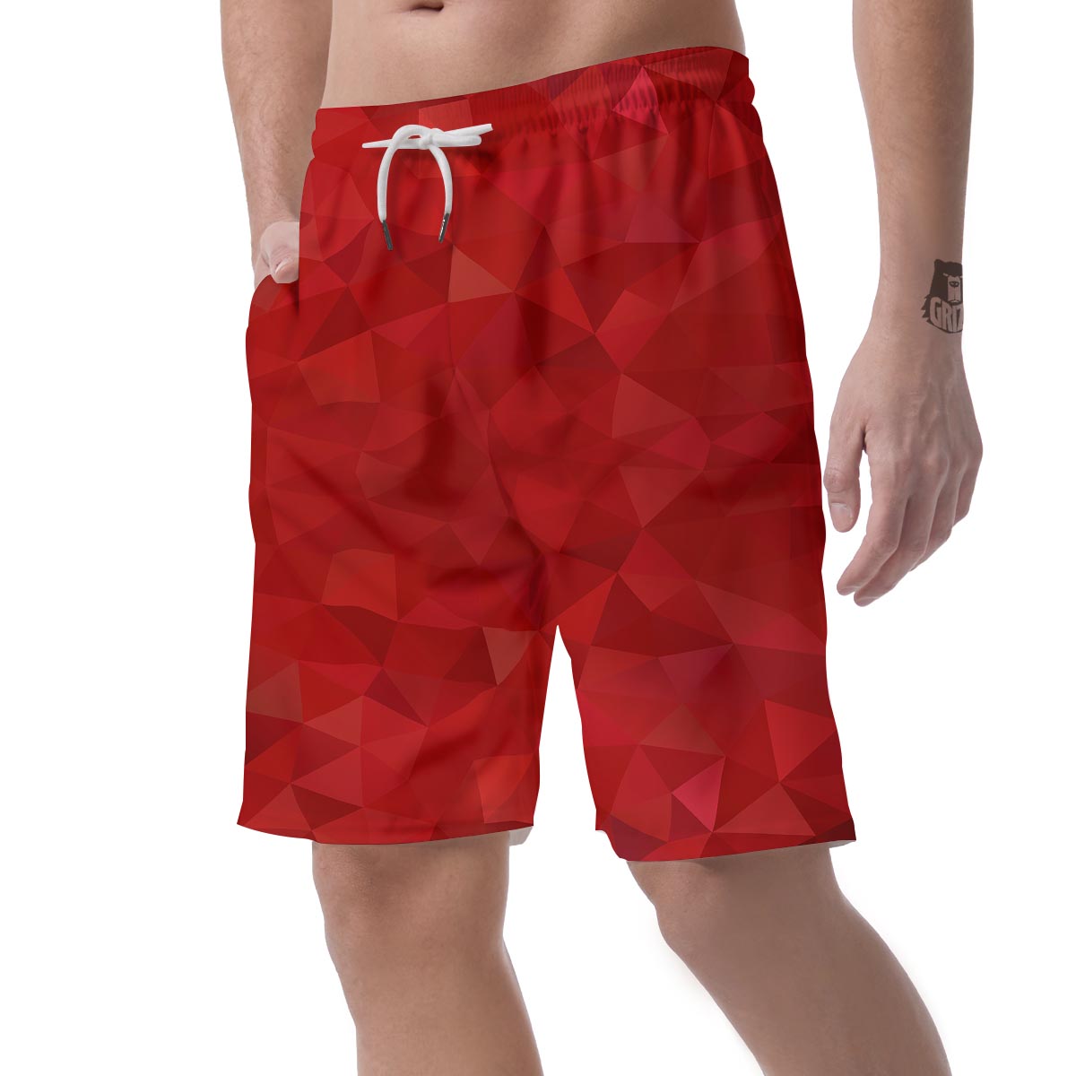 Geometric Red Print Pattern Men's Shorts-grizzshop