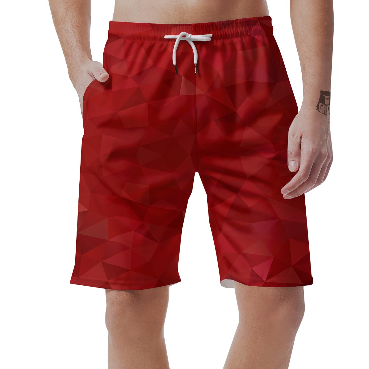 Geometric Red Print Pattern Men's Shorts-grizzshop