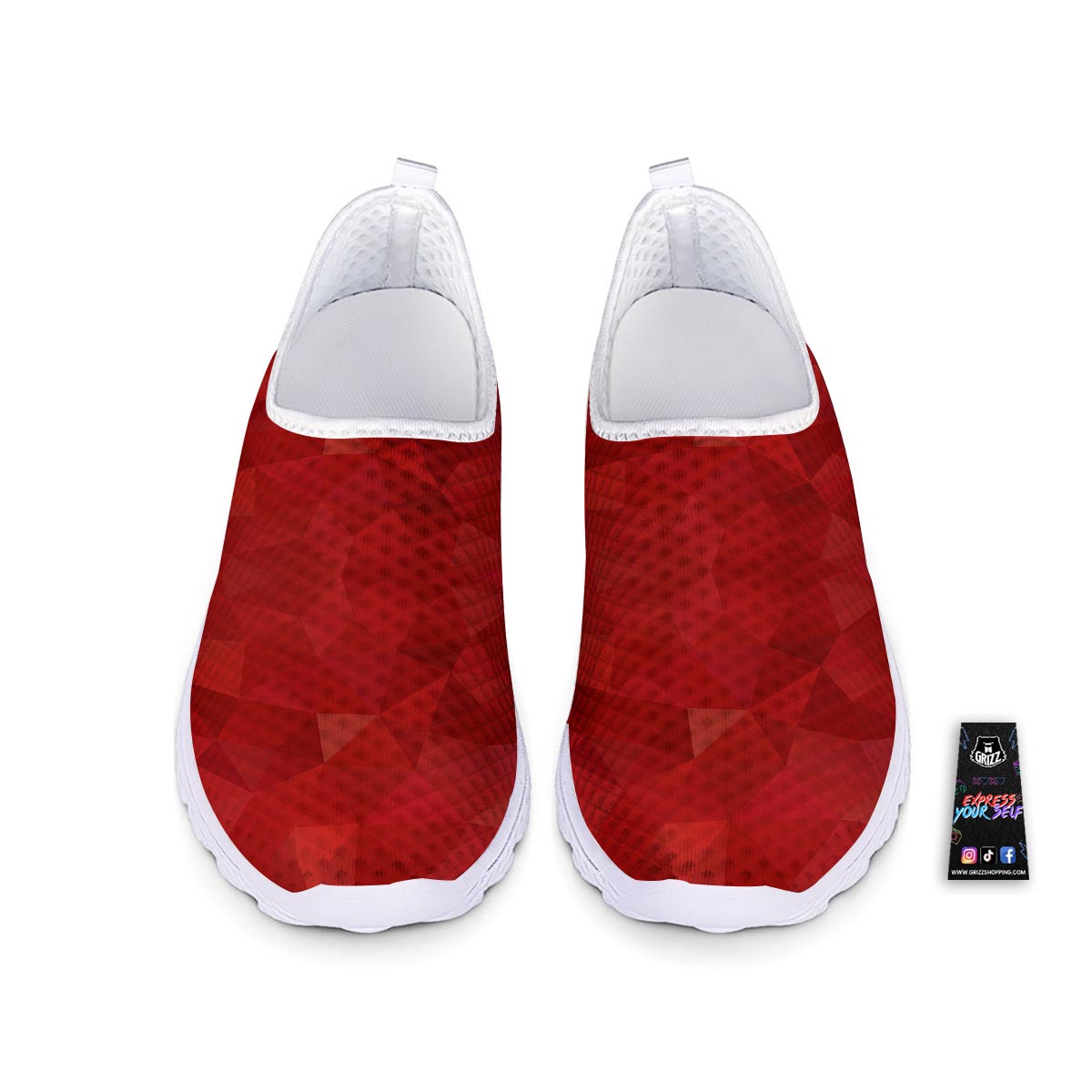 Geometric Red Print Pattern Nurse Shoes-grizzshop