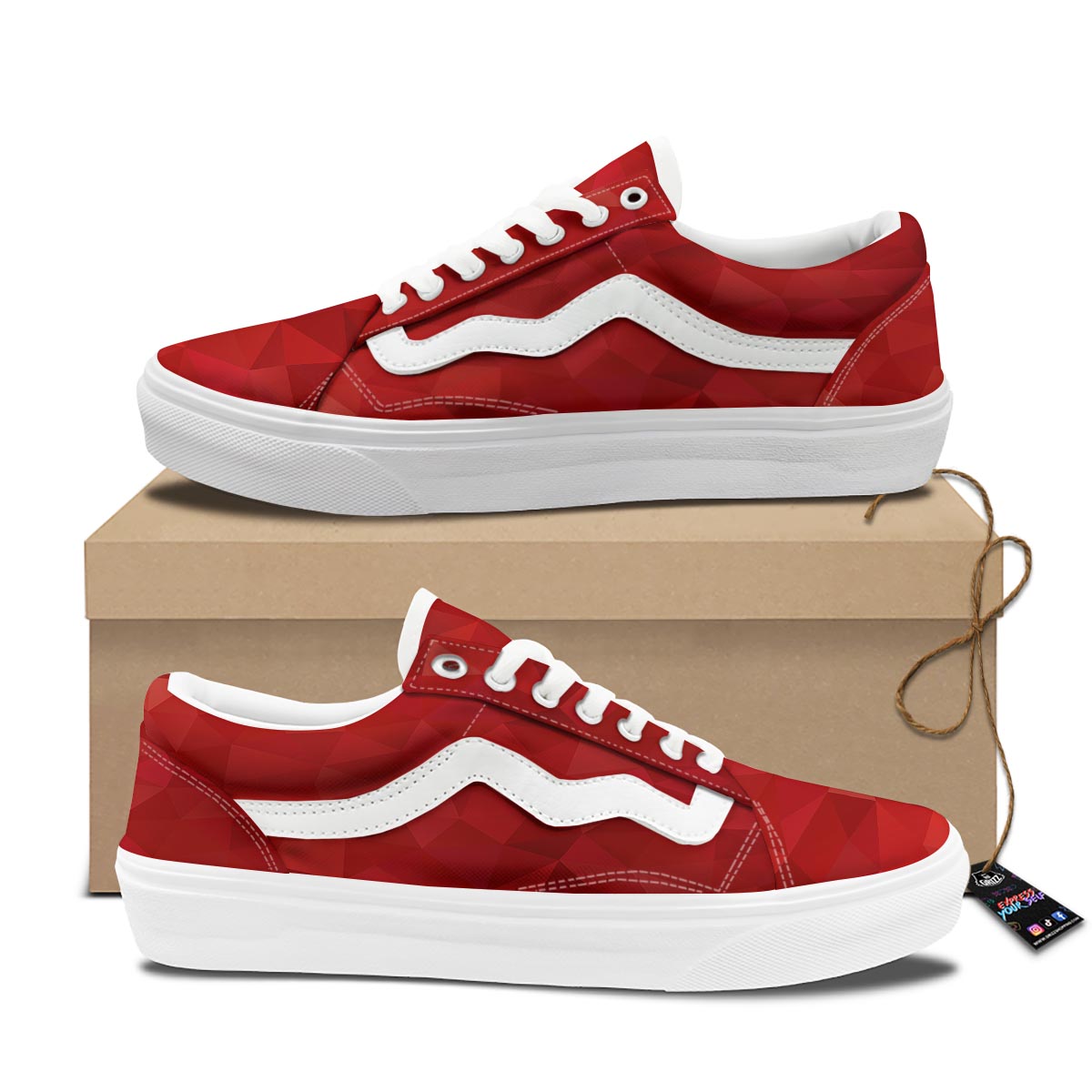 Geometric Red Print Pattern Skate Shoes-grizzshop