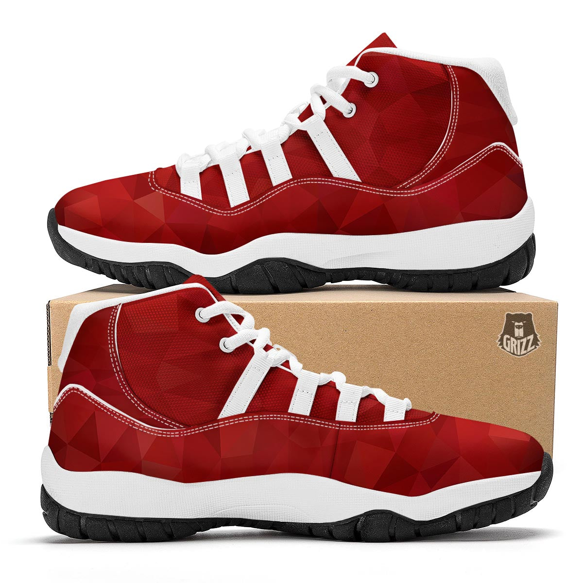Geometric Red Print Pattern White Bball Shoes-grizzshop