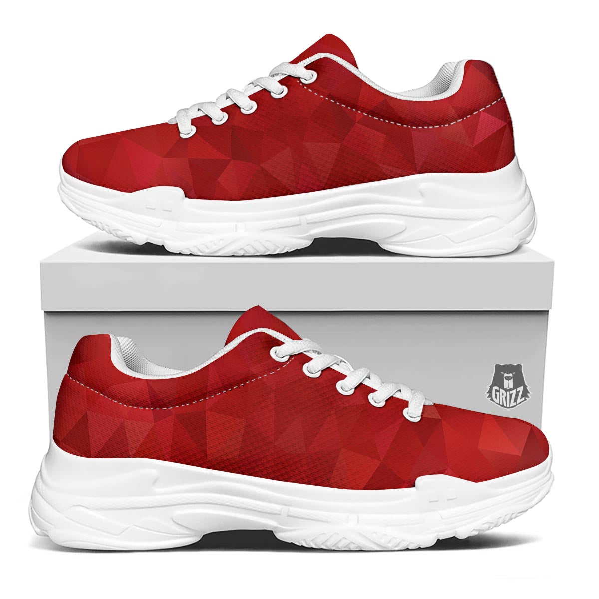 Geometric Red Print Pattern White Chunky Shoes-grizzshop