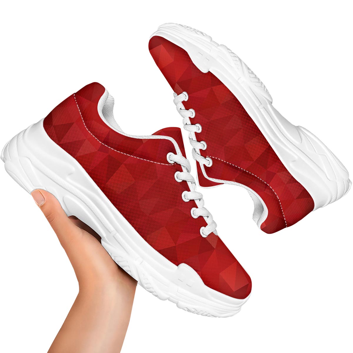 Geometric Red Print Pattern White Chunky Shoes-grizzshop