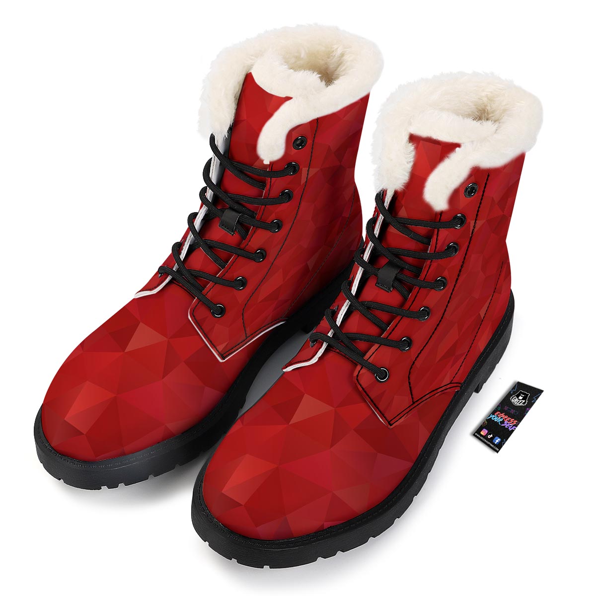 Geometric Red Print Pattern Winter Boots-grizzshop
