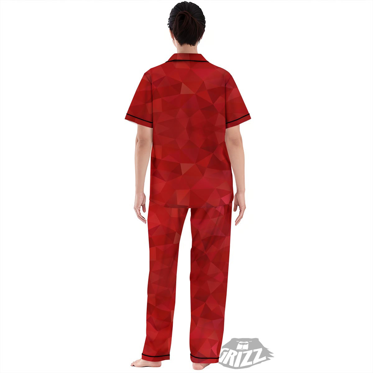 Geometric Red Print Pattern Women's Pajamas Set-grizzshop