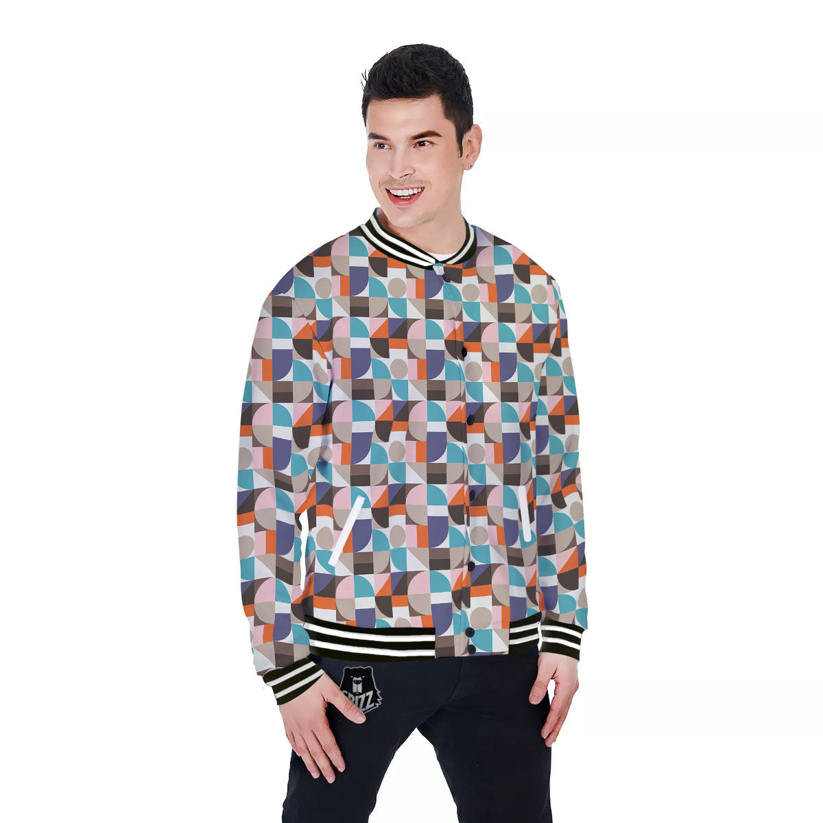 Geometric Shape Pastel Print Pattern Baseball Jacket-grizzshop