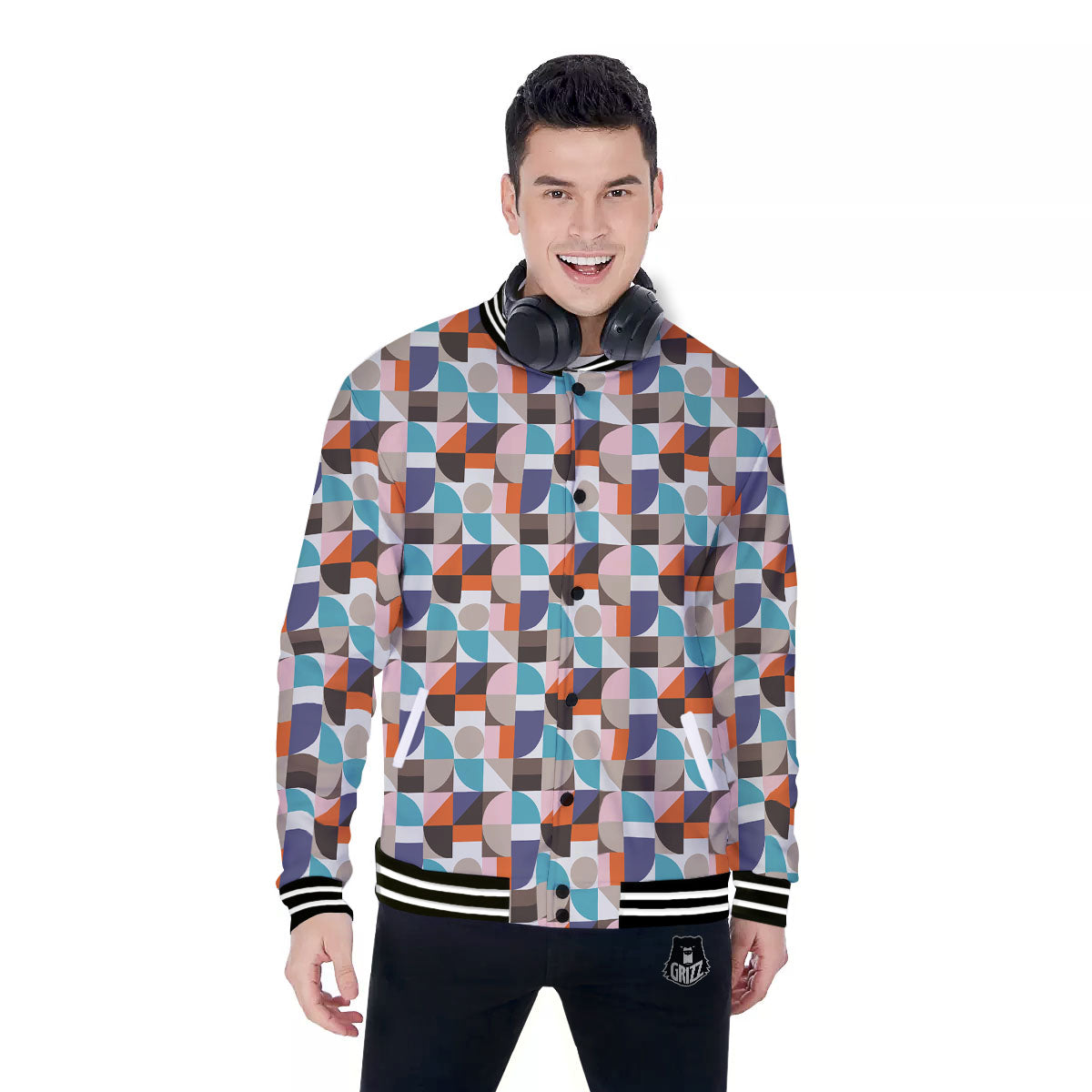 Geometric Shape Pastel Print Pattern Baseball Jacket-grizzshop