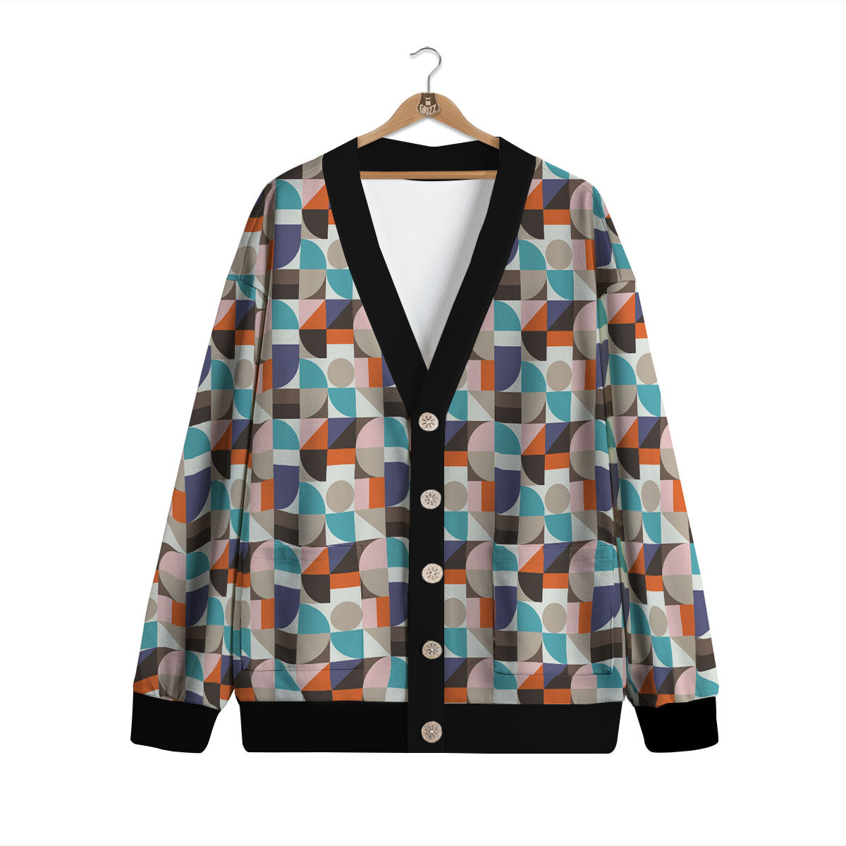 Geometric Shape Pastel Print Pattern Cardigan-grizzshop