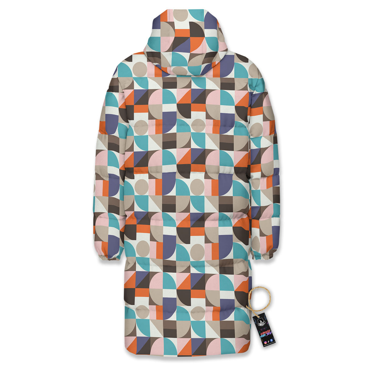 Geometric Shape Pastel Print Pattern Long Down Jacket-grizzshop