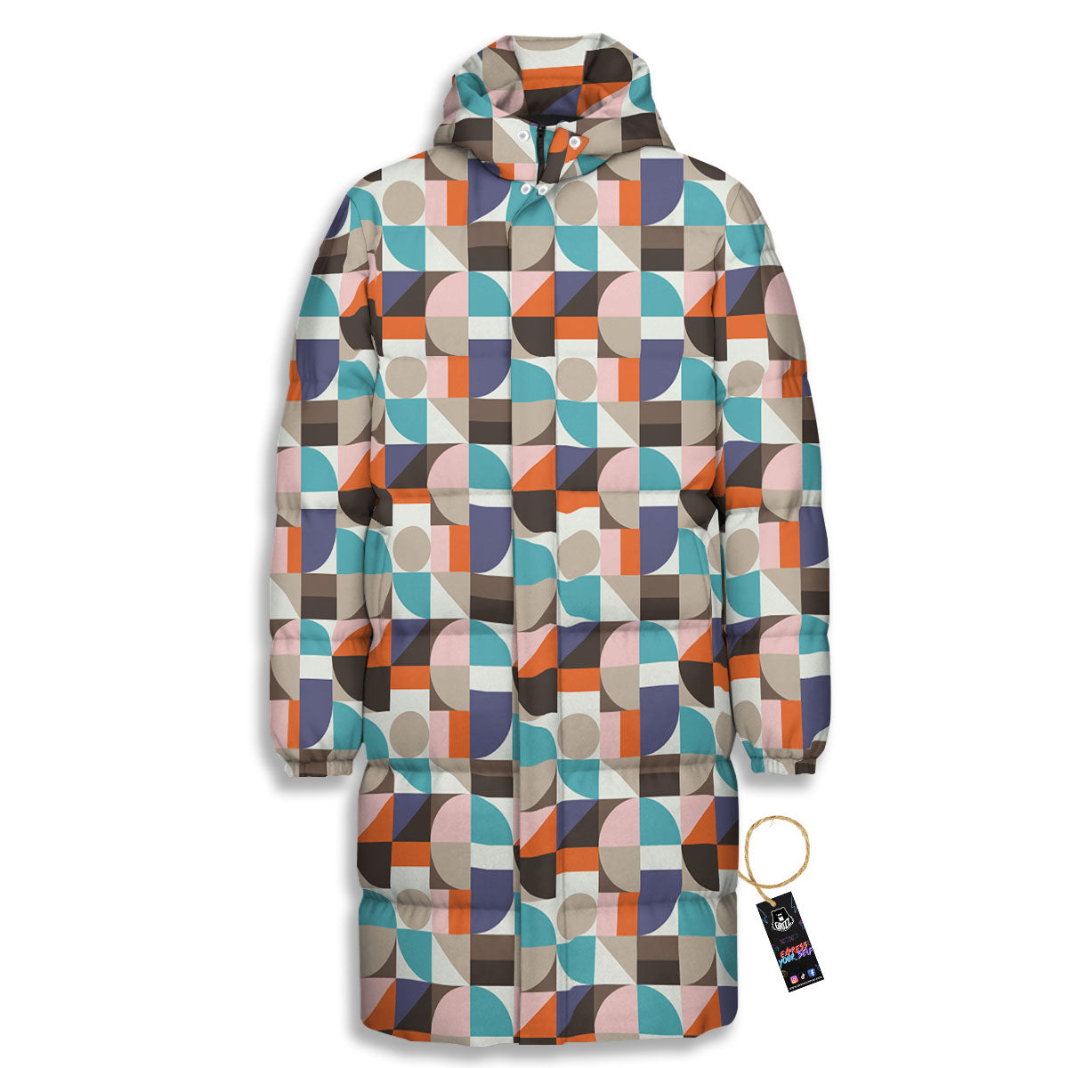 Geometric Shape Pastel Print Pattern Long Down Jacket-grizzshop