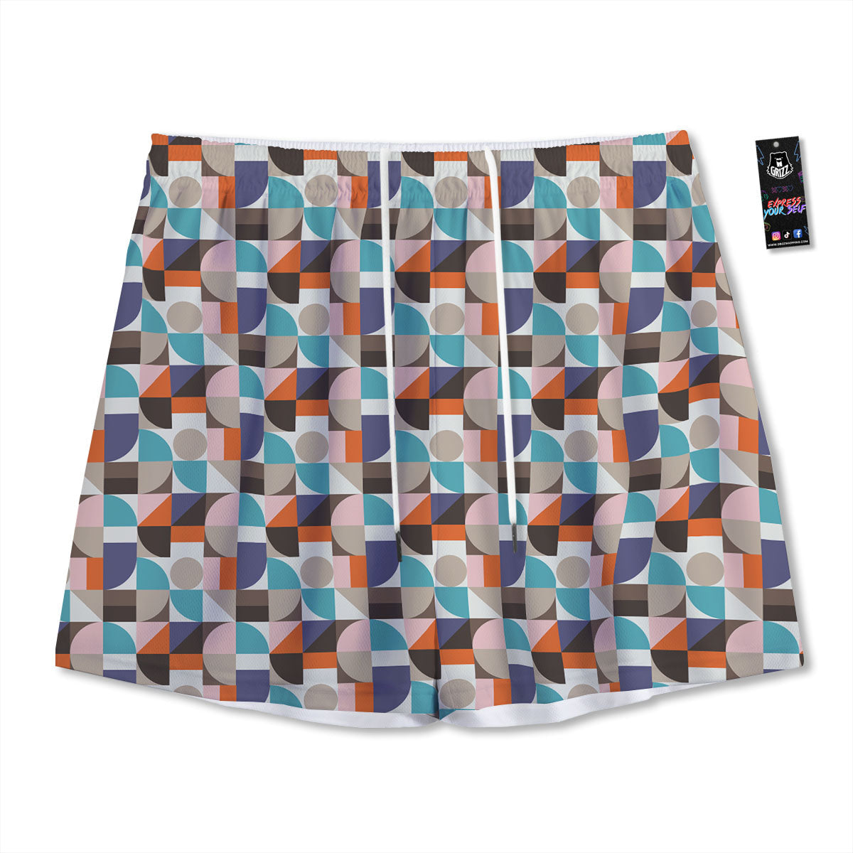 Geometric Shape Pastel Print Pattern Mesh Shorts-grizzshop