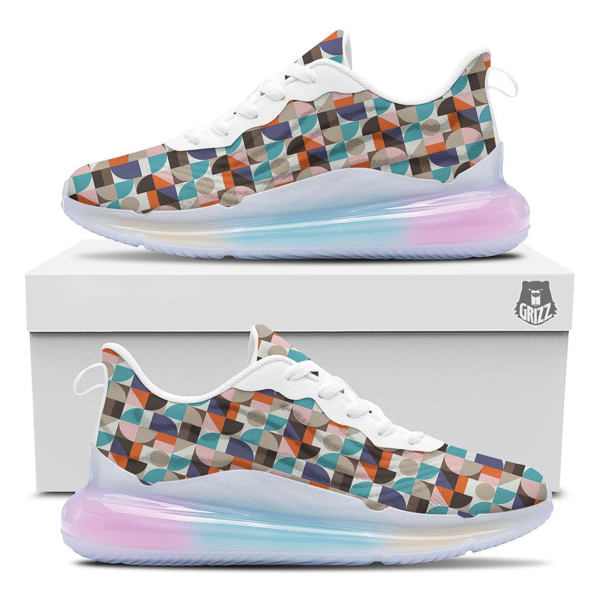 Geometric Shape Pastel Print Pattern Running Sneakers-grizzshop