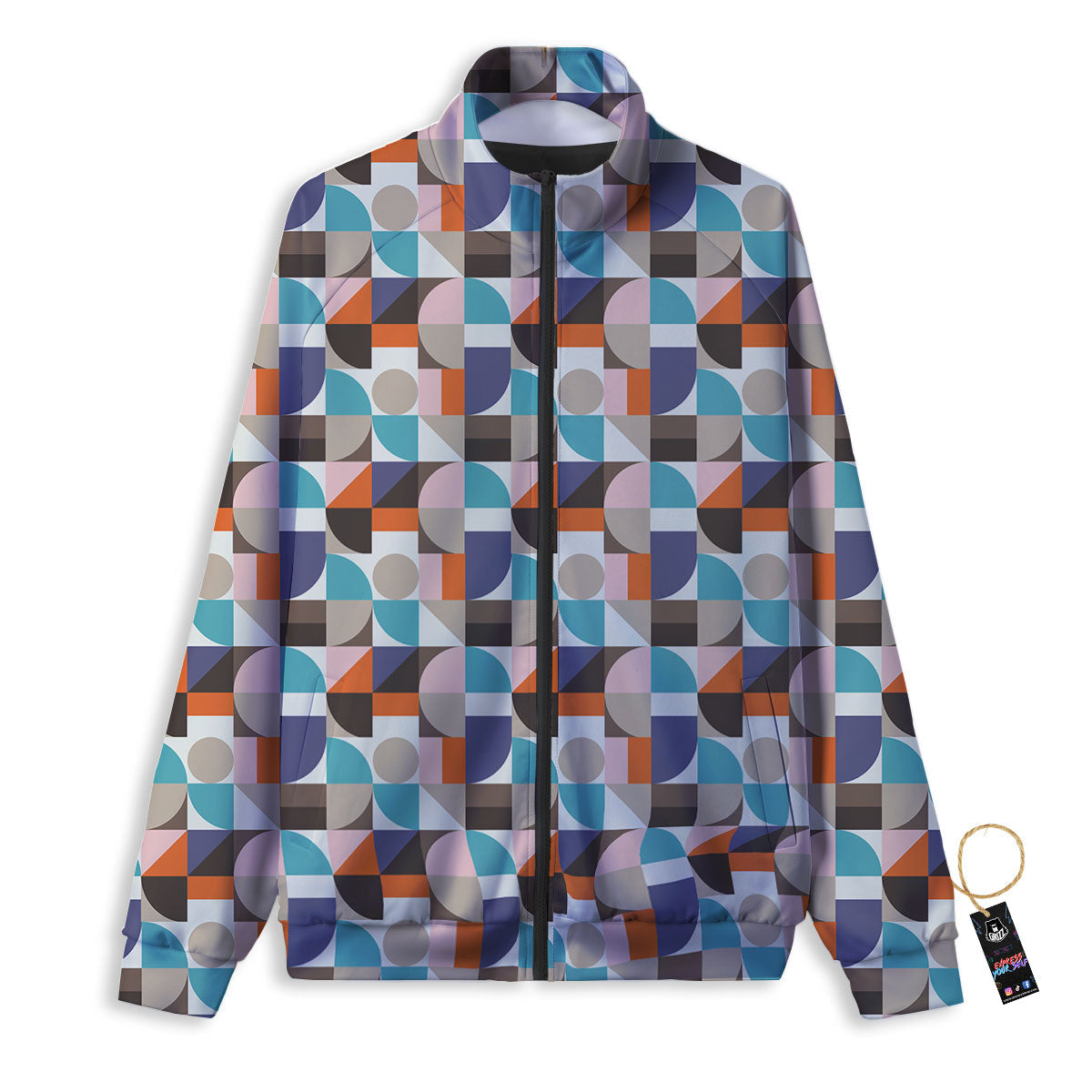Geometric Shape Pastel Print Pattern Track Jacket-grizzshop