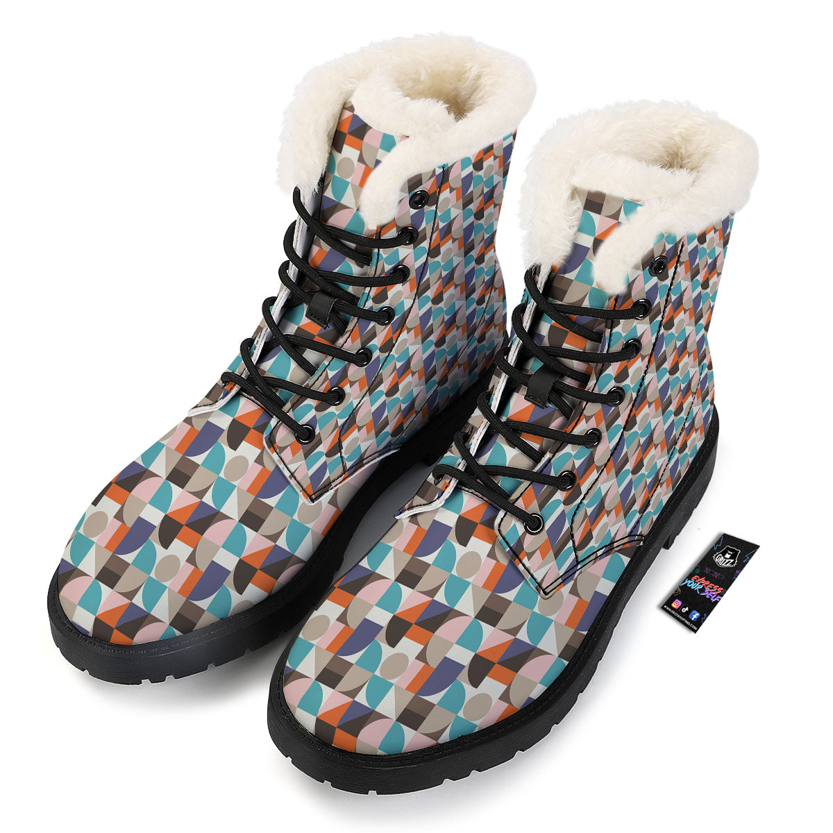 Geometric Shape Pastel Print Pattern Winter Boots-grizzshop