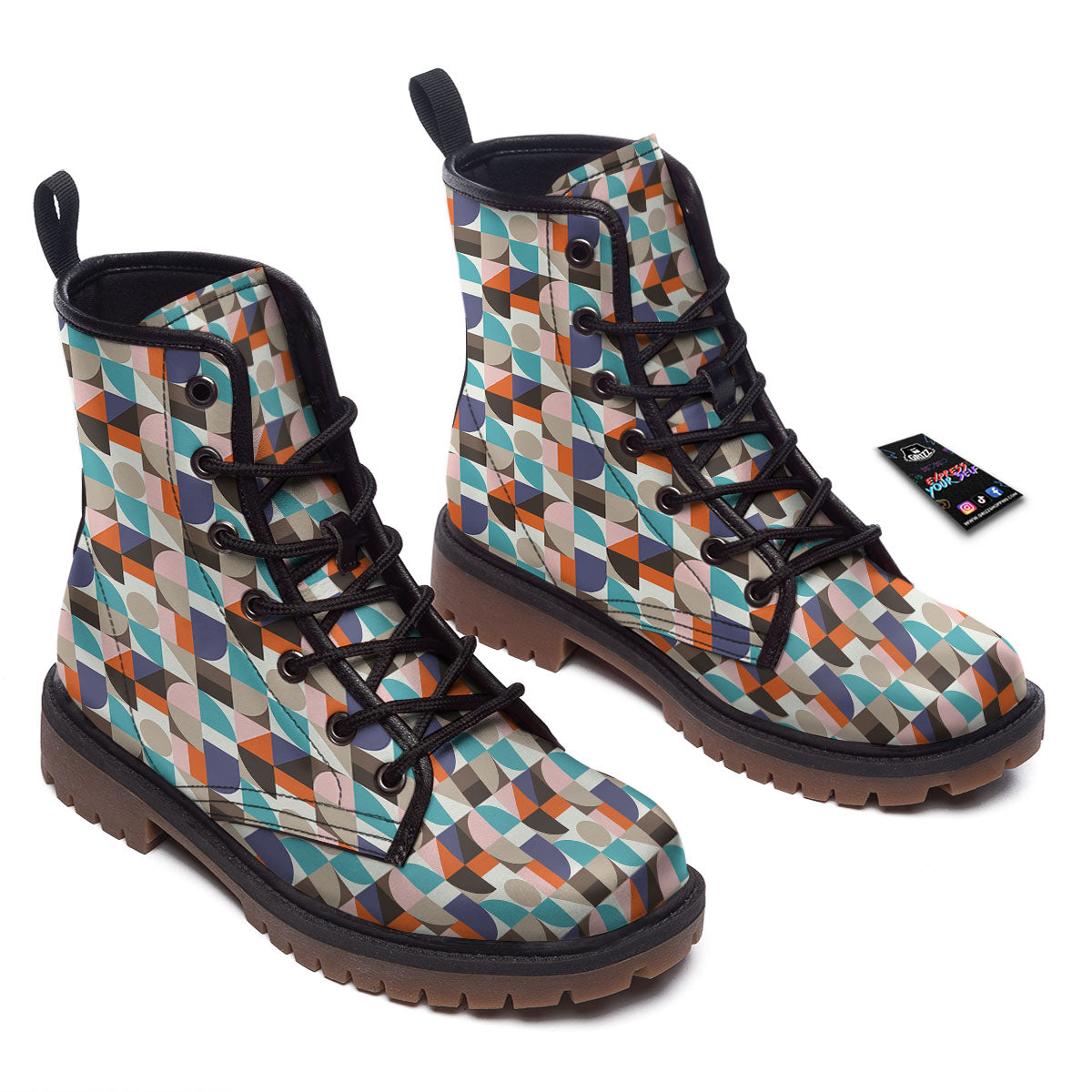 Geometric Shape Pastel Print Pattern Work Boots-grizzshop