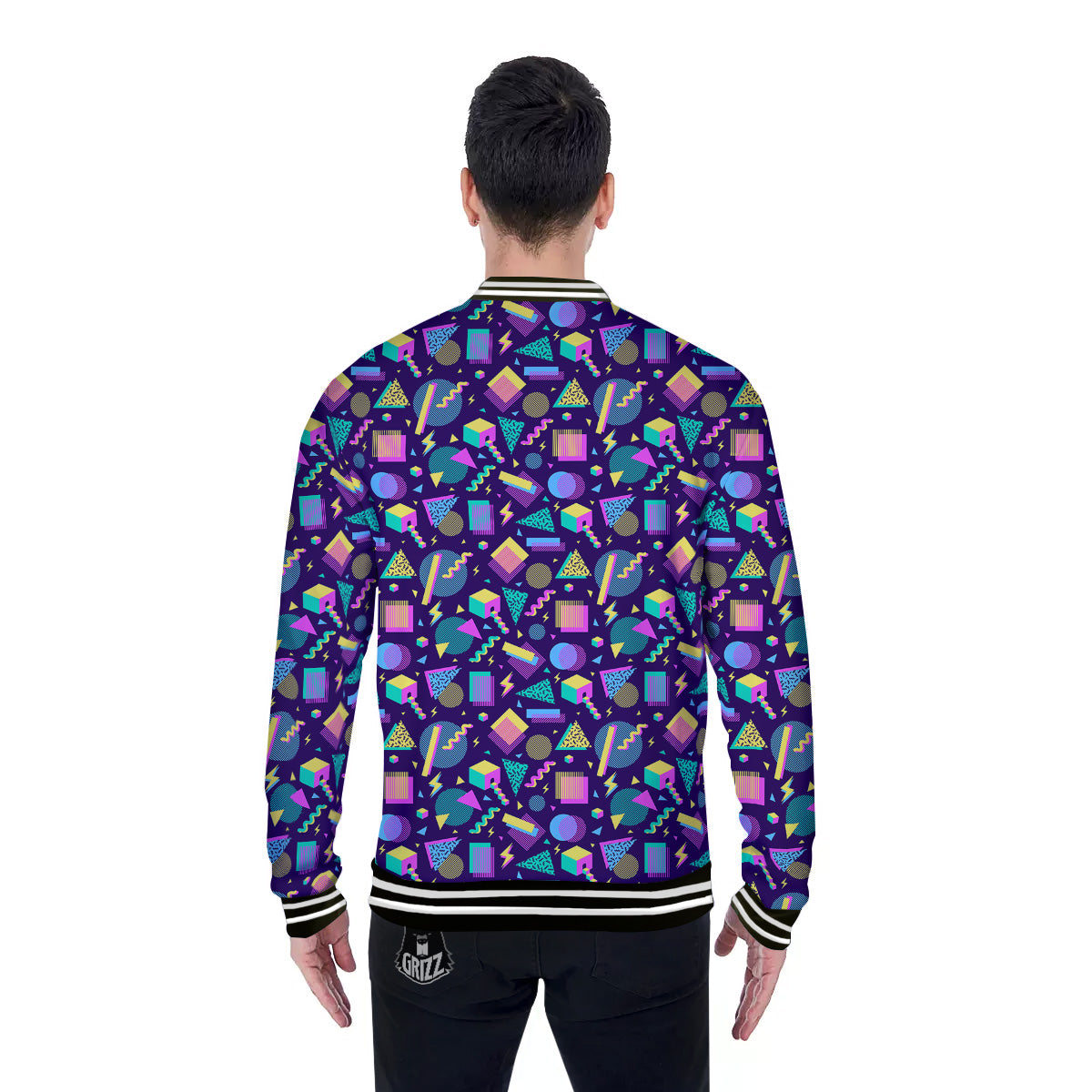 Geometric Shapes Neon Print Pattern Baseball Jacket-grizzshop