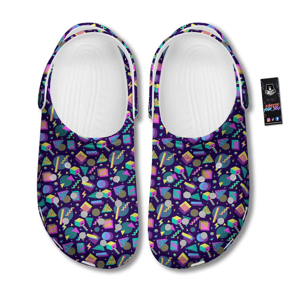 Geometric Shapes Neon Print Pattern Clog-grizzshop