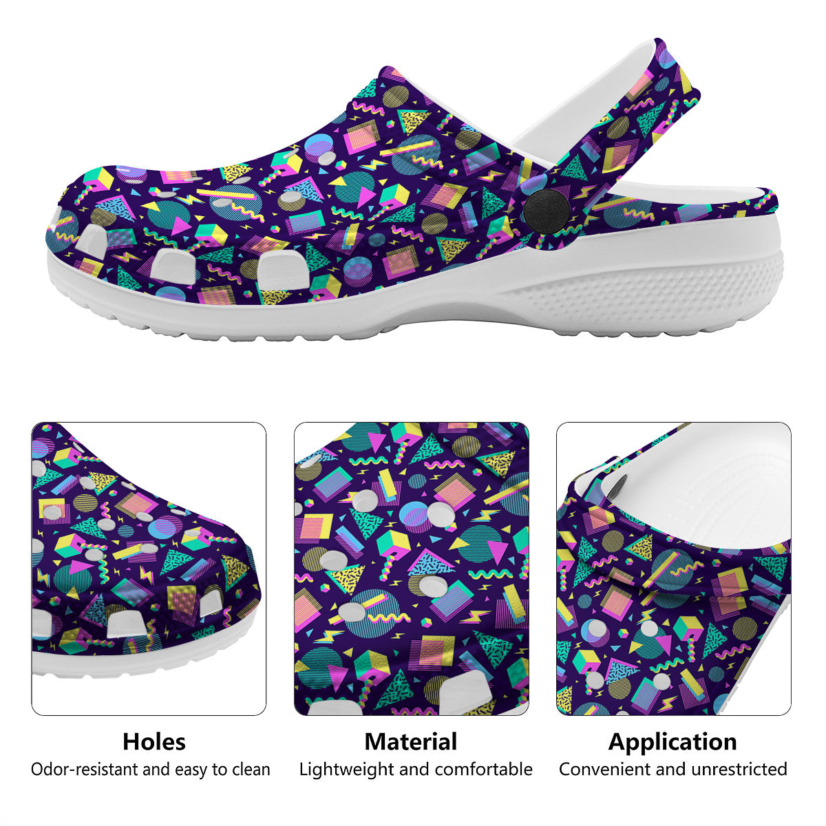 Geometric Shapes Neon Print Pattern Clog-grizzshop