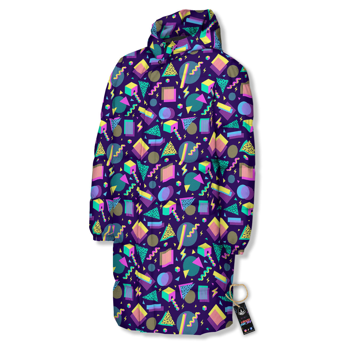 Geometric Shapes Neon Print Pattern Long Down Jacket-grizzshop