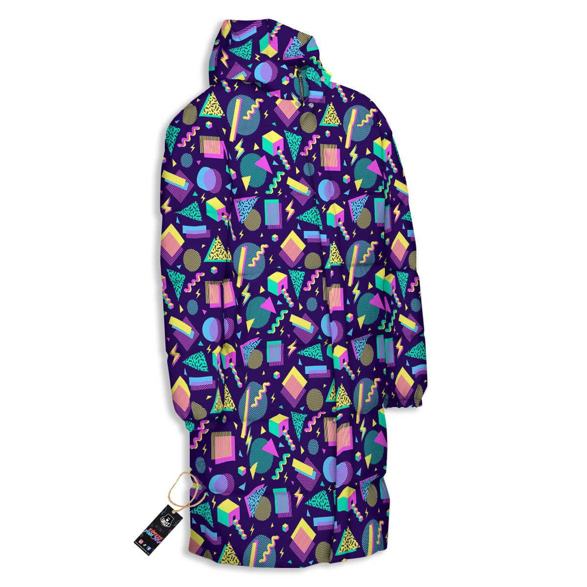 Geometric Shapes Neon Print Pattern Long Down Jacket-grizzshop